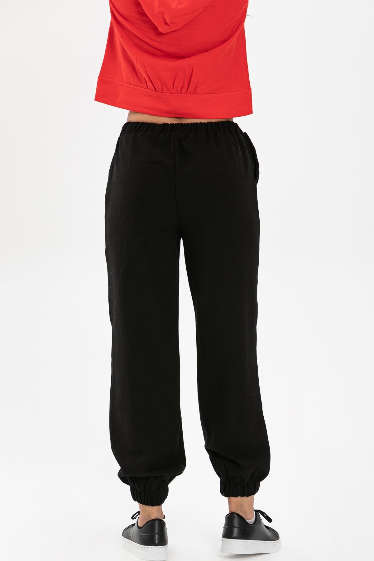 İrem Baskılı Pazen Pantolon Siyah Syh