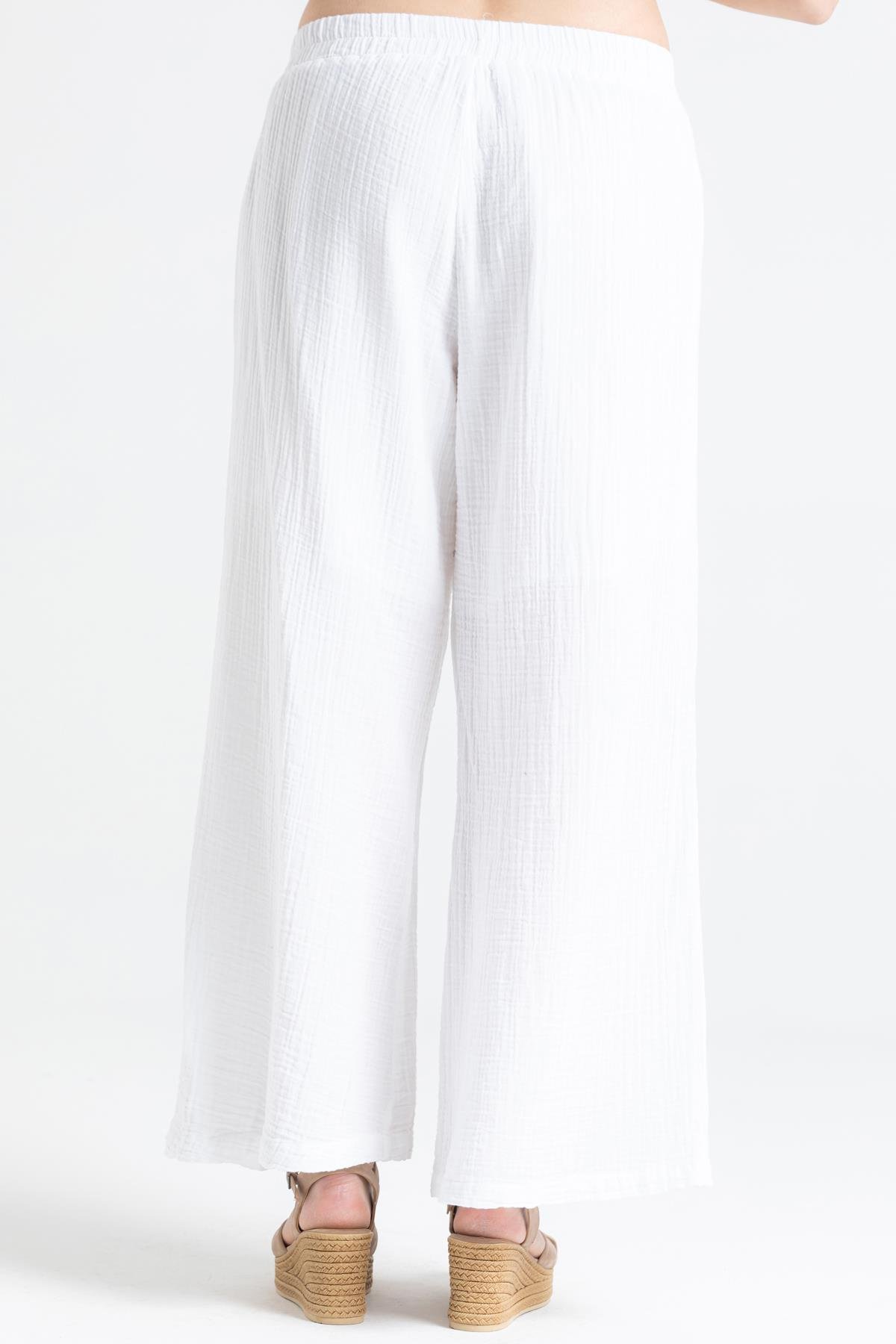 İzel Müslin Yırtmaçlı Pantolon Beyaz Byz