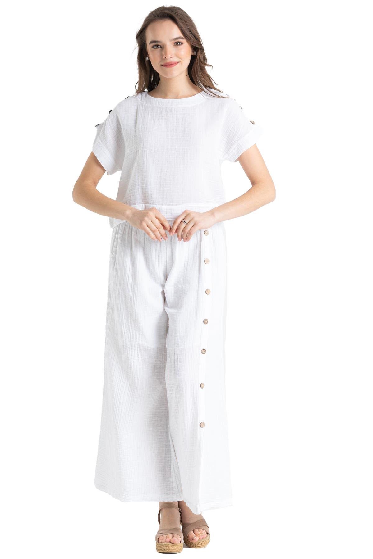 İzel Müslin Yırtmaçlı Pantolon Beyaz Byz