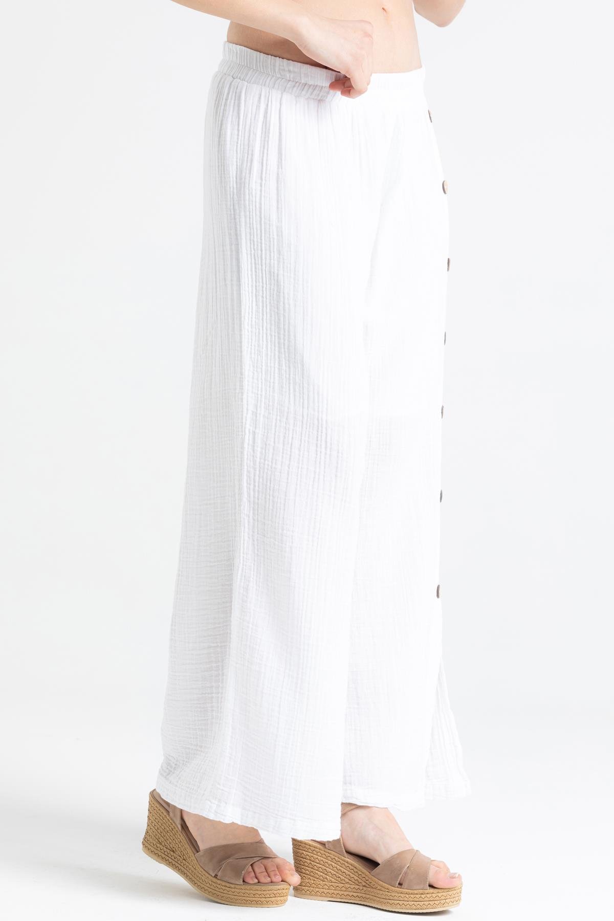 İzel Müslin Yırtmaçlı Pantolon Beyaz Byz