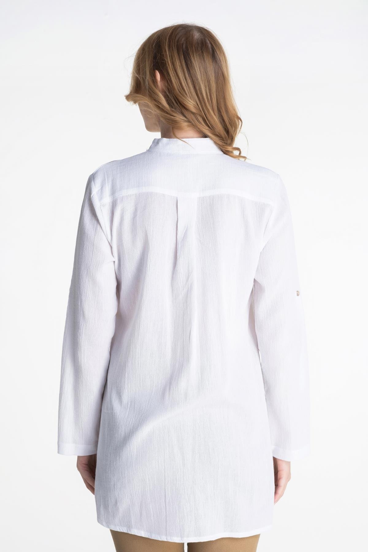 Kadın Şile Bezi Hakim Yaka Tunik Beyaz Byz