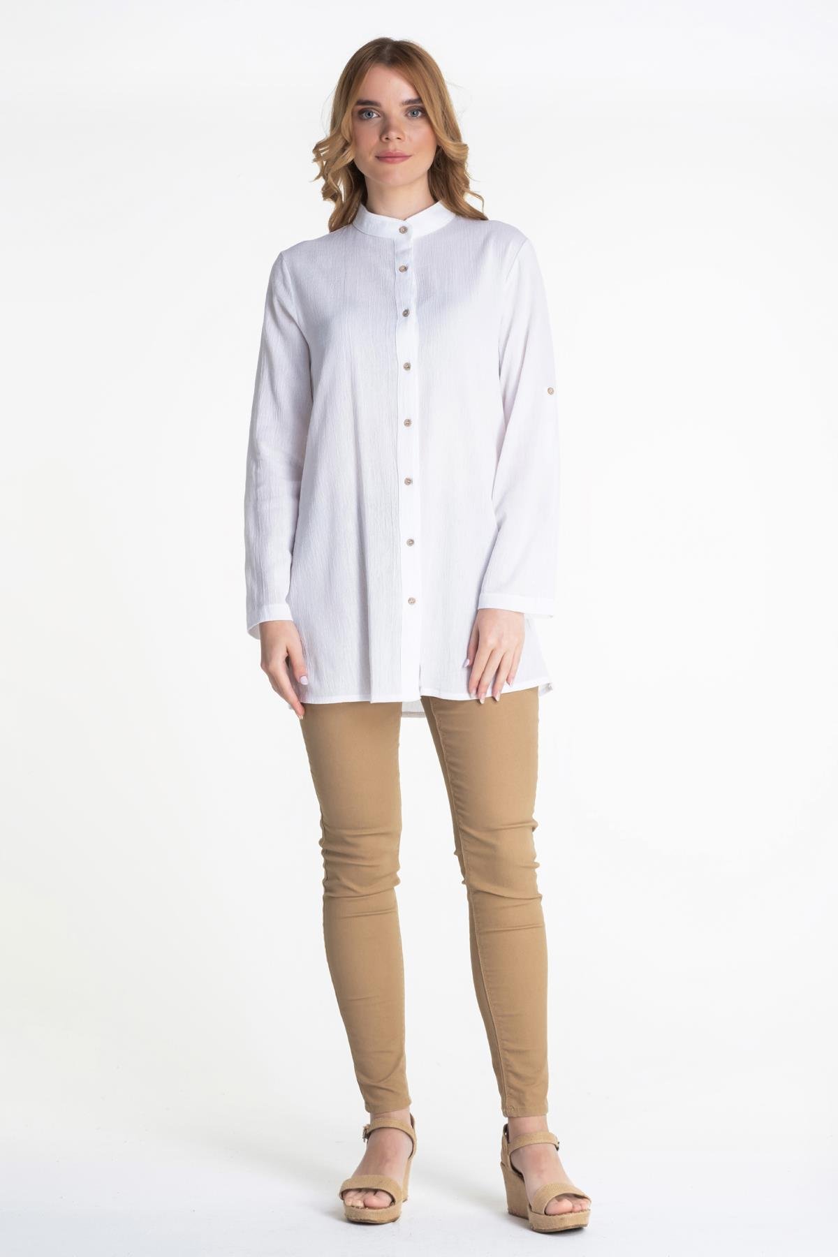 Kadın Şile Bezi Hakim Yaka Tunik Beyaz Byz