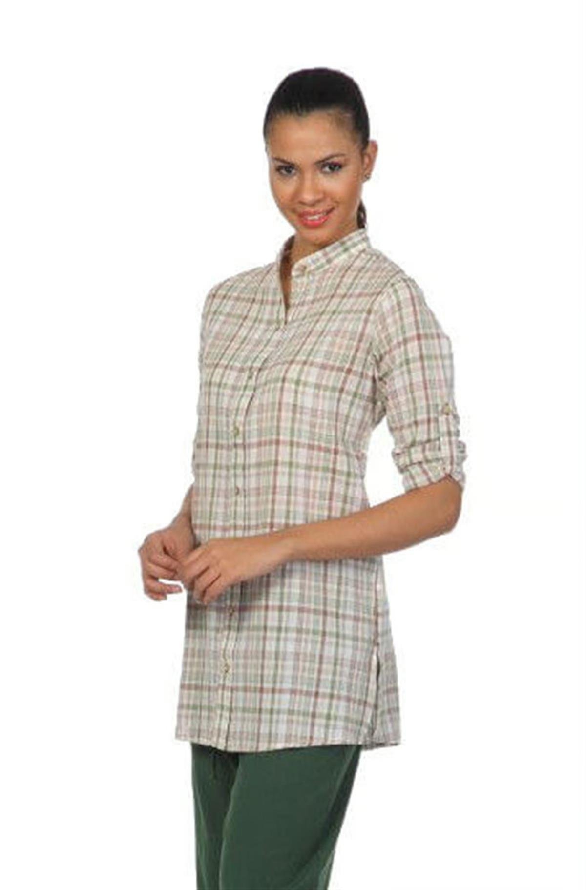 Kadın Şile Bezi Hakim Yaka Tunik Krem Çizgili 3030