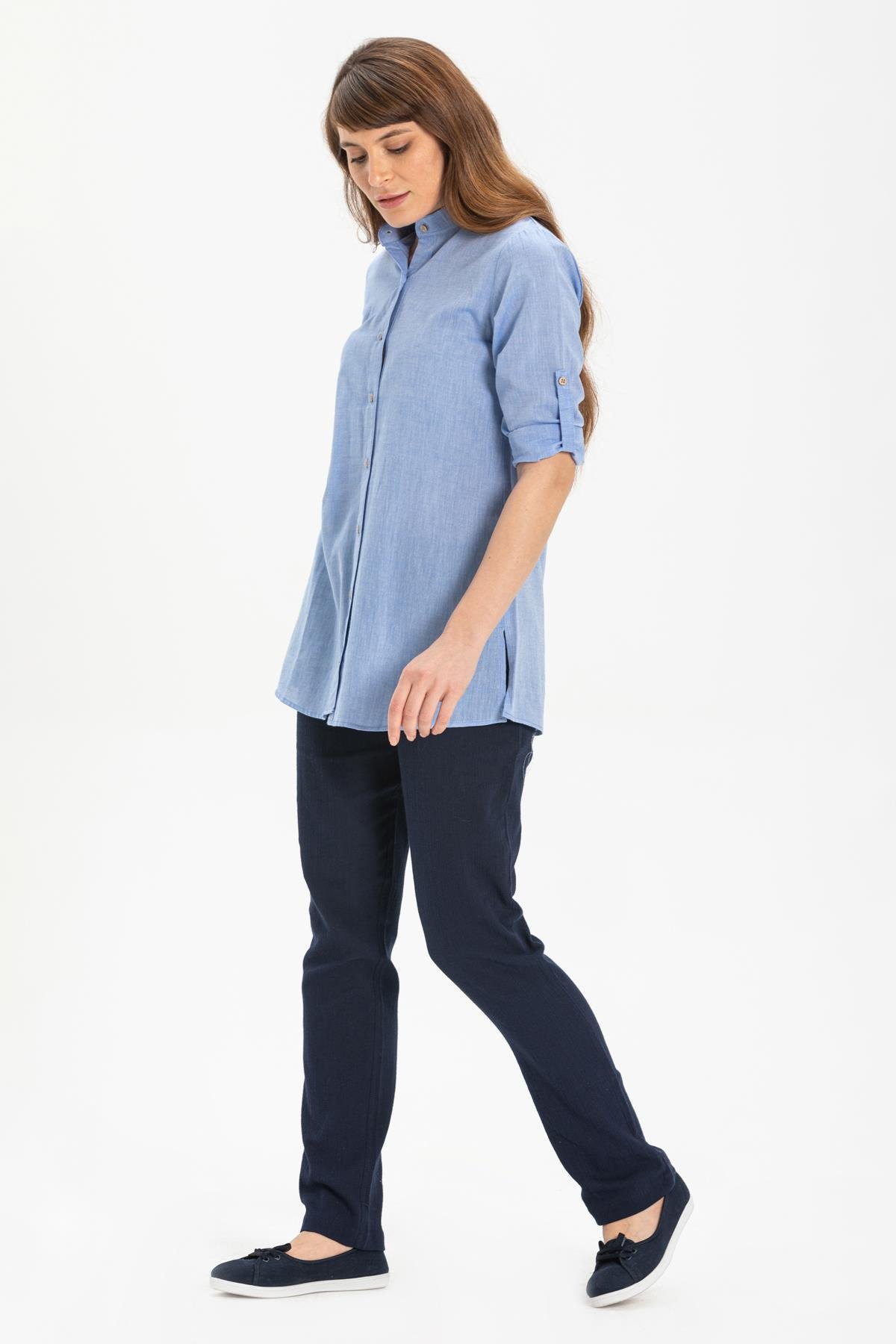 Kadın Şile Bezi Hakim Yaka Tunik Mavi 3032