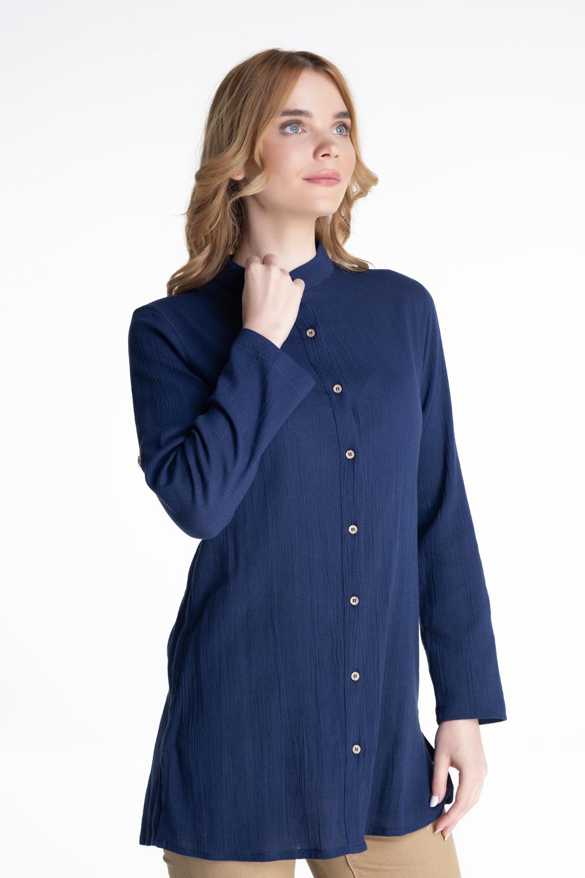 Kadın Şile Bezi Hakim Yaka Tunik Mor Mor