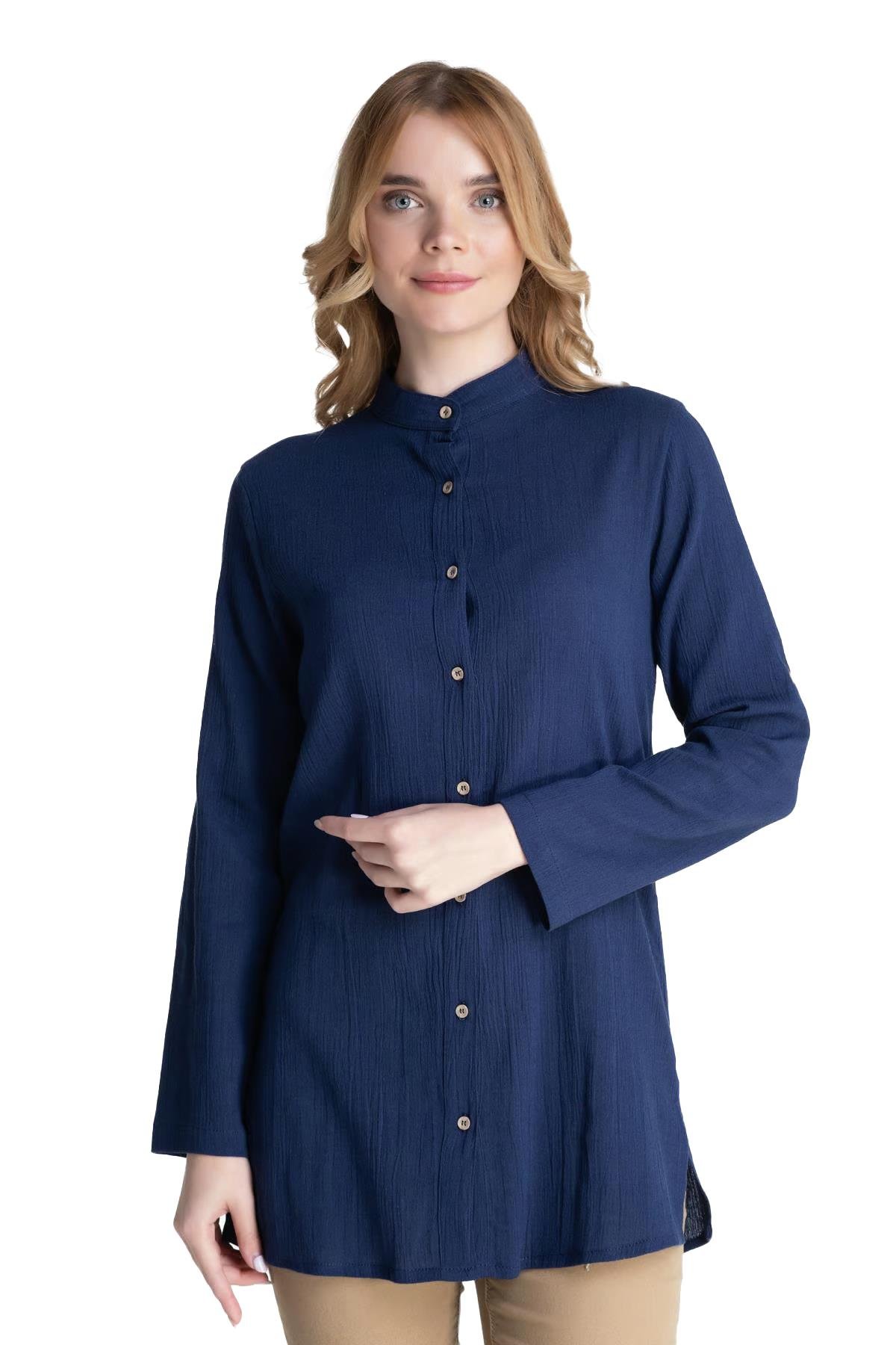 Kadın Şile Bezi Hakim Yaka Tunik Mor Mor