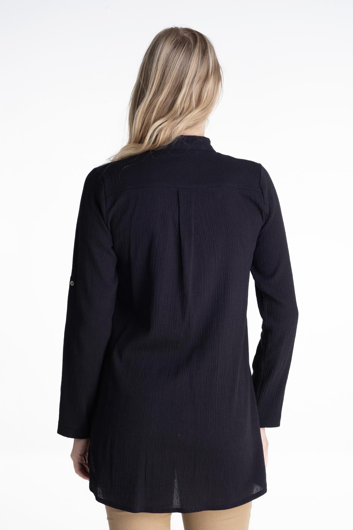 Kadın Şile Bezi Hakim Yaka Tunik Siyah Syh