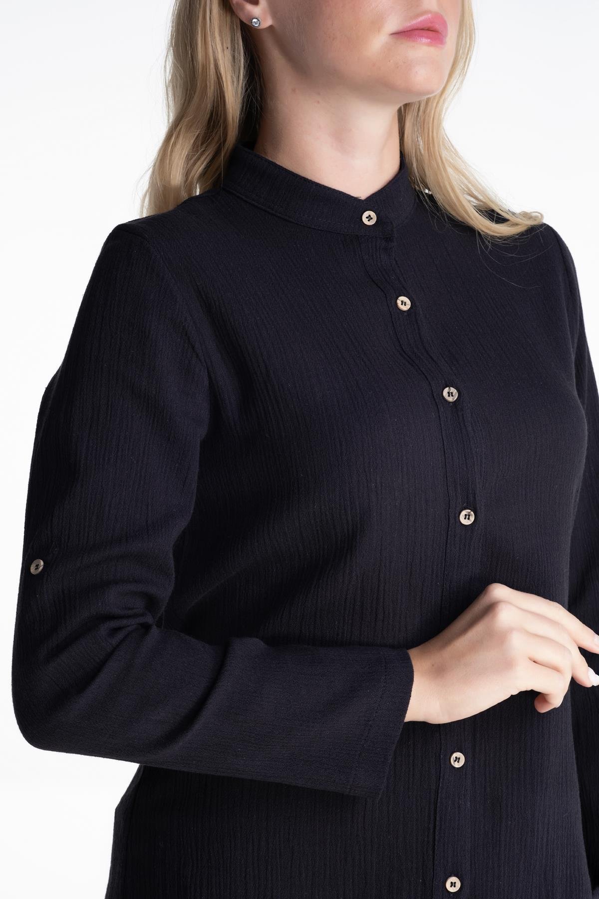 Kadın Şile Bezi Hakim Yaka Tunik Siyah Syh