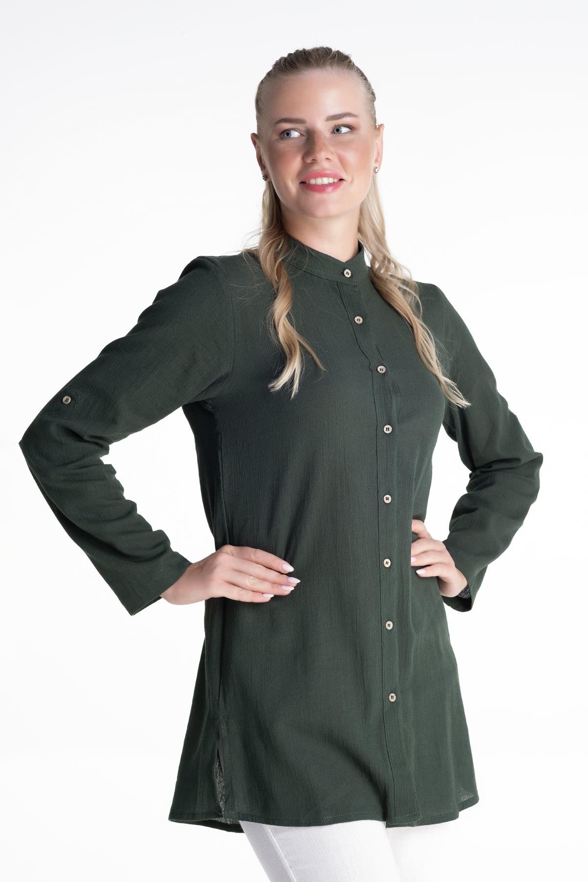 Kadın Şile Bezi Hakim Yaka Tunik Yeşil Ysl