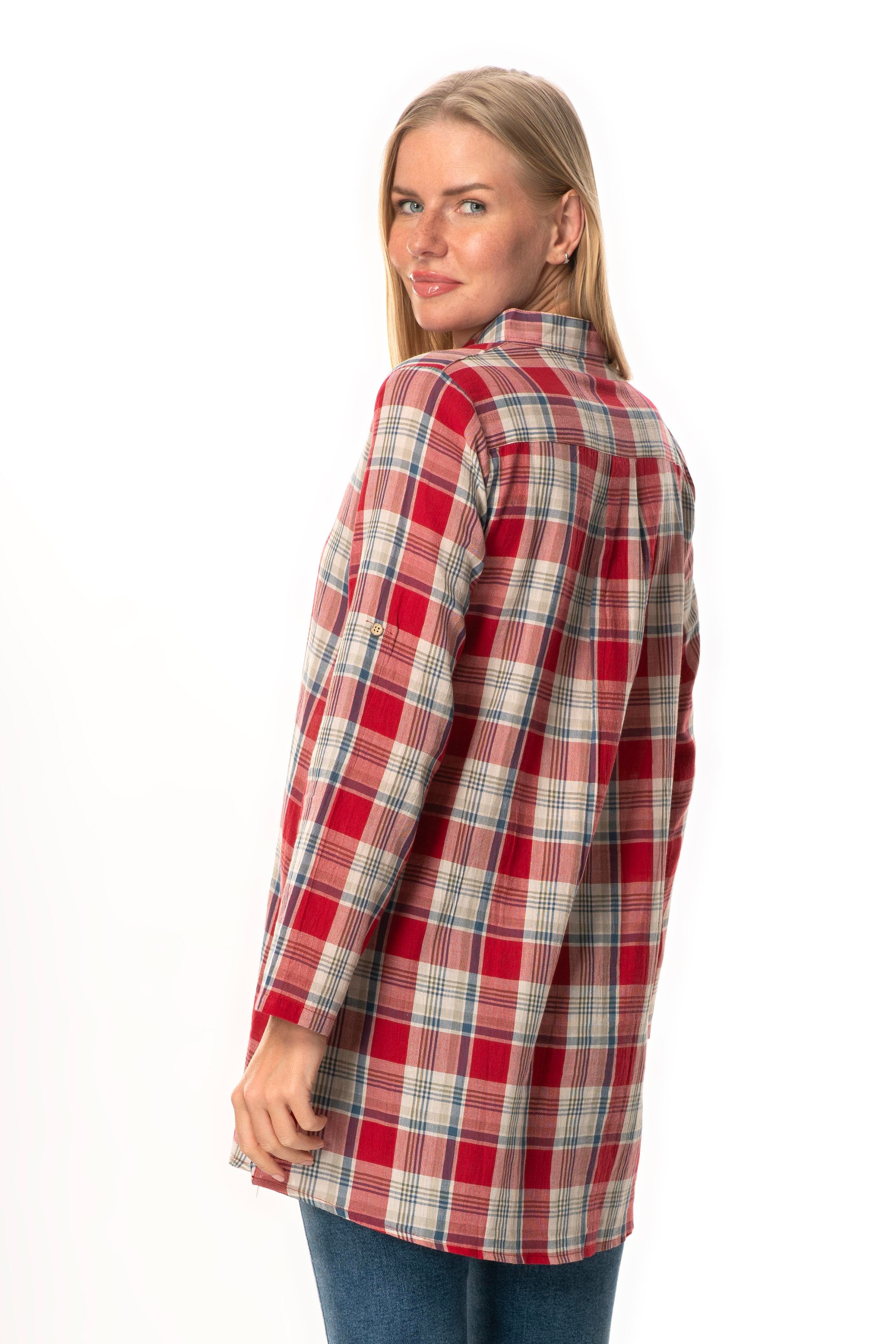 Female Judge Collar  Şile Fabric Tunic Red Navy Plaid