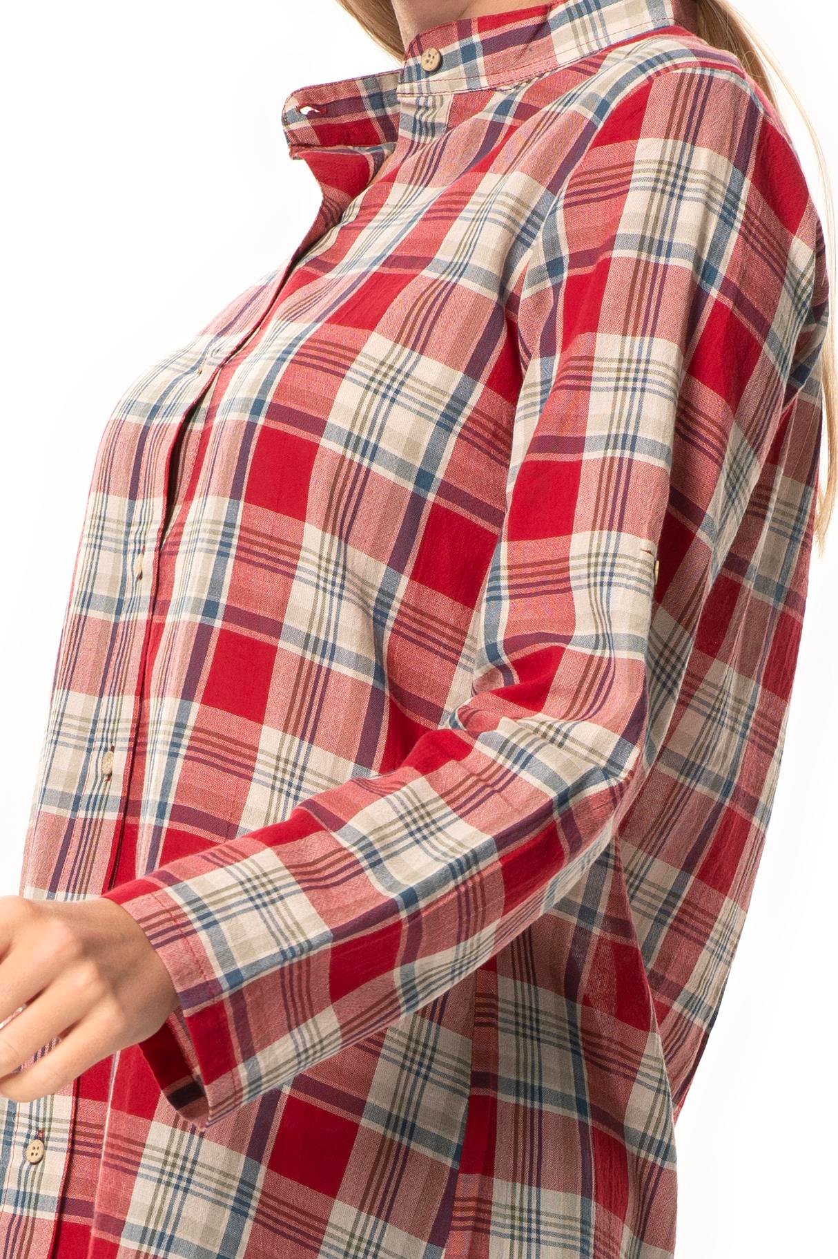 Female Judge Collar  Şile Fabric Tunic Red Navy Plaid