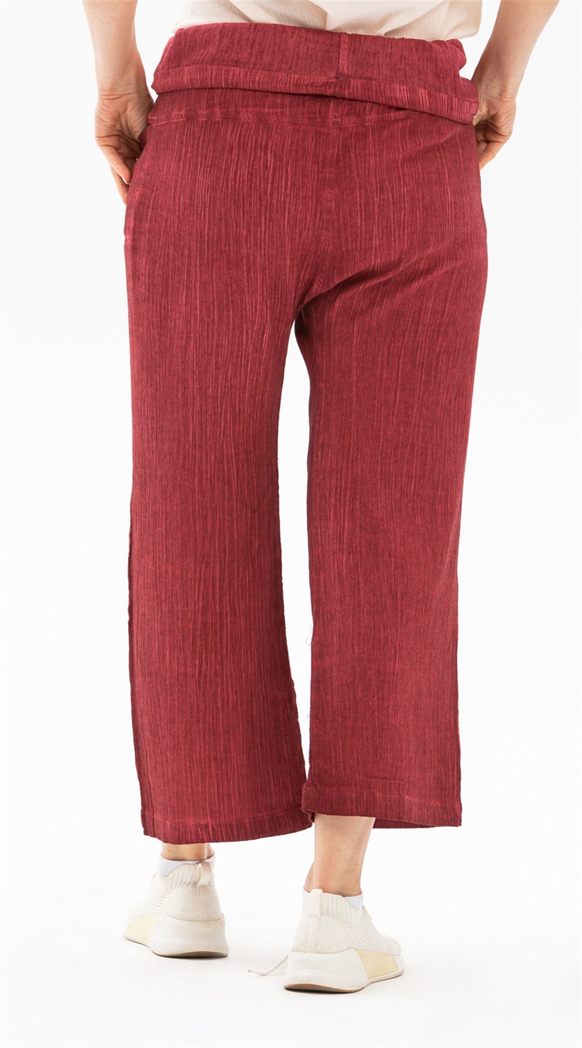 Kadın Şile Bezi Thai Balıkçı Pantolon Taşlı Bordo