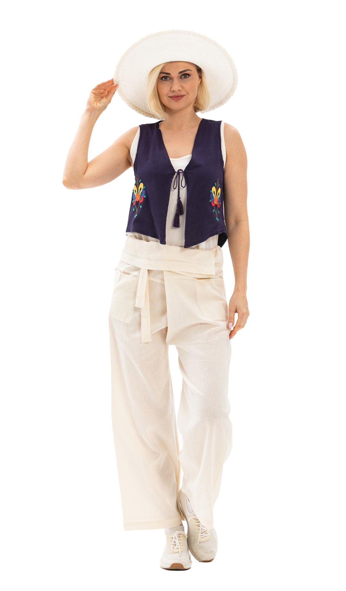Women Sile Fabric Thai Fisherman Pants Cream