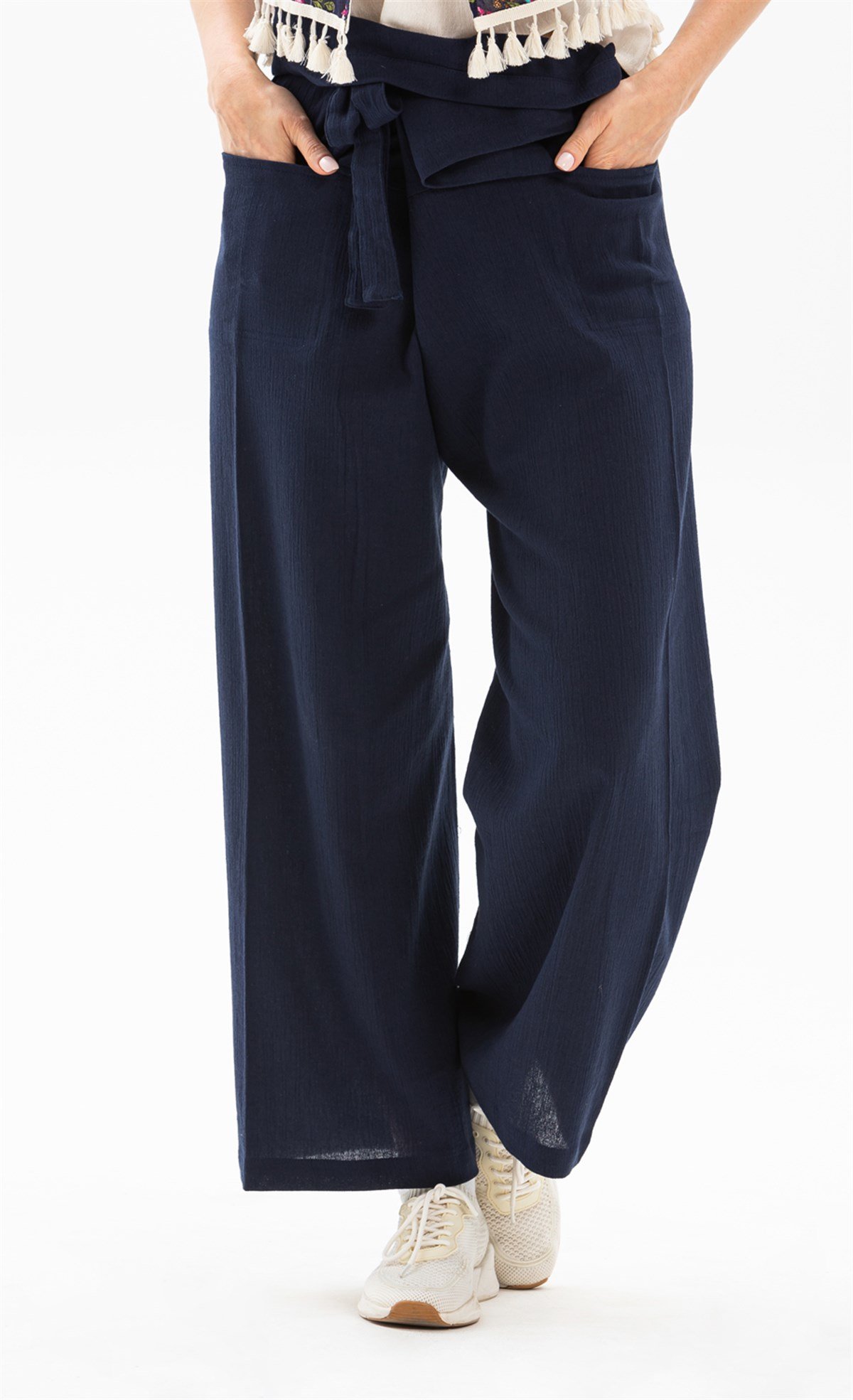 Kadın Şile Bezi Thai Balıkçı Pantolon Lacivert