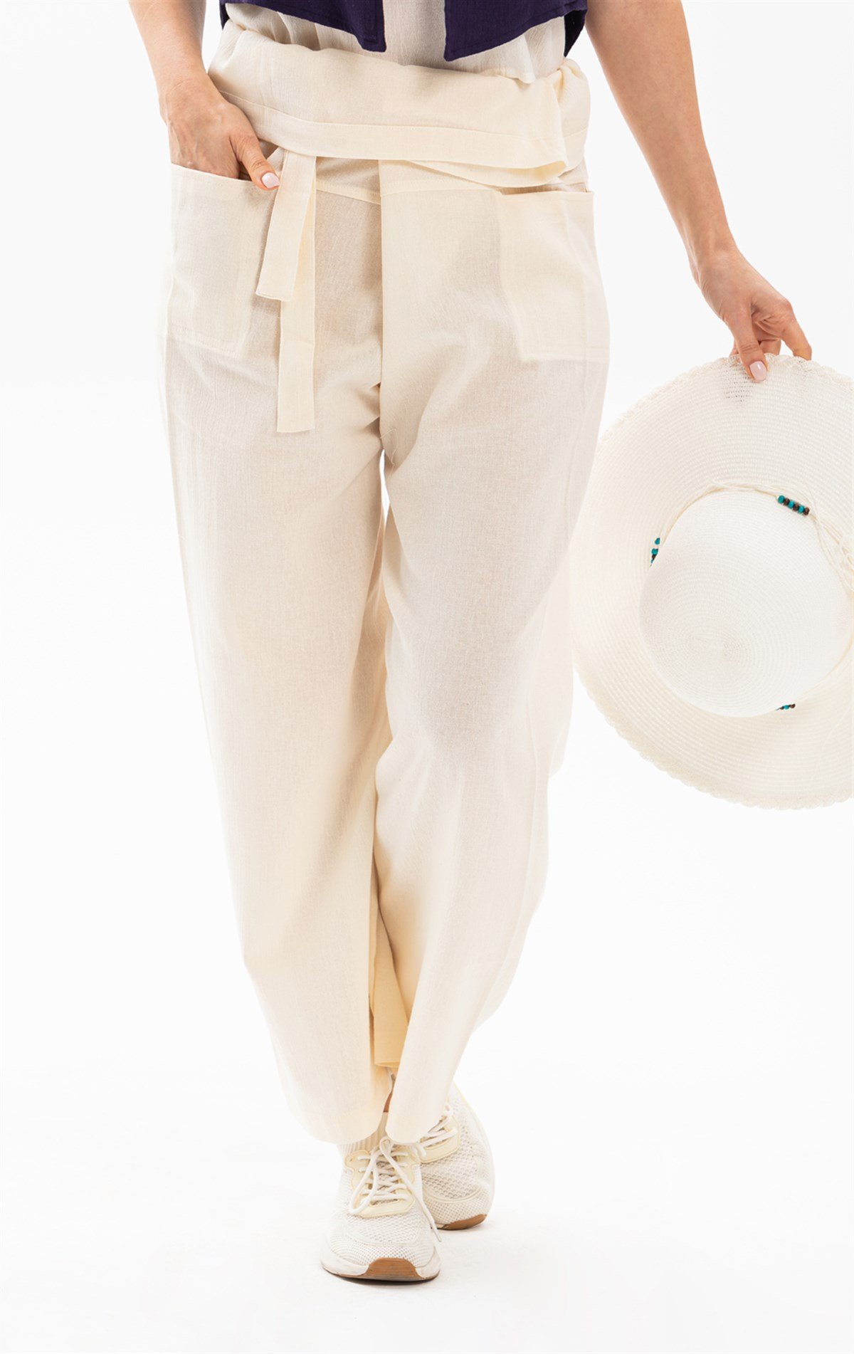 Kadın Şile Bezi Thai Balıkçı Pantolon Krem