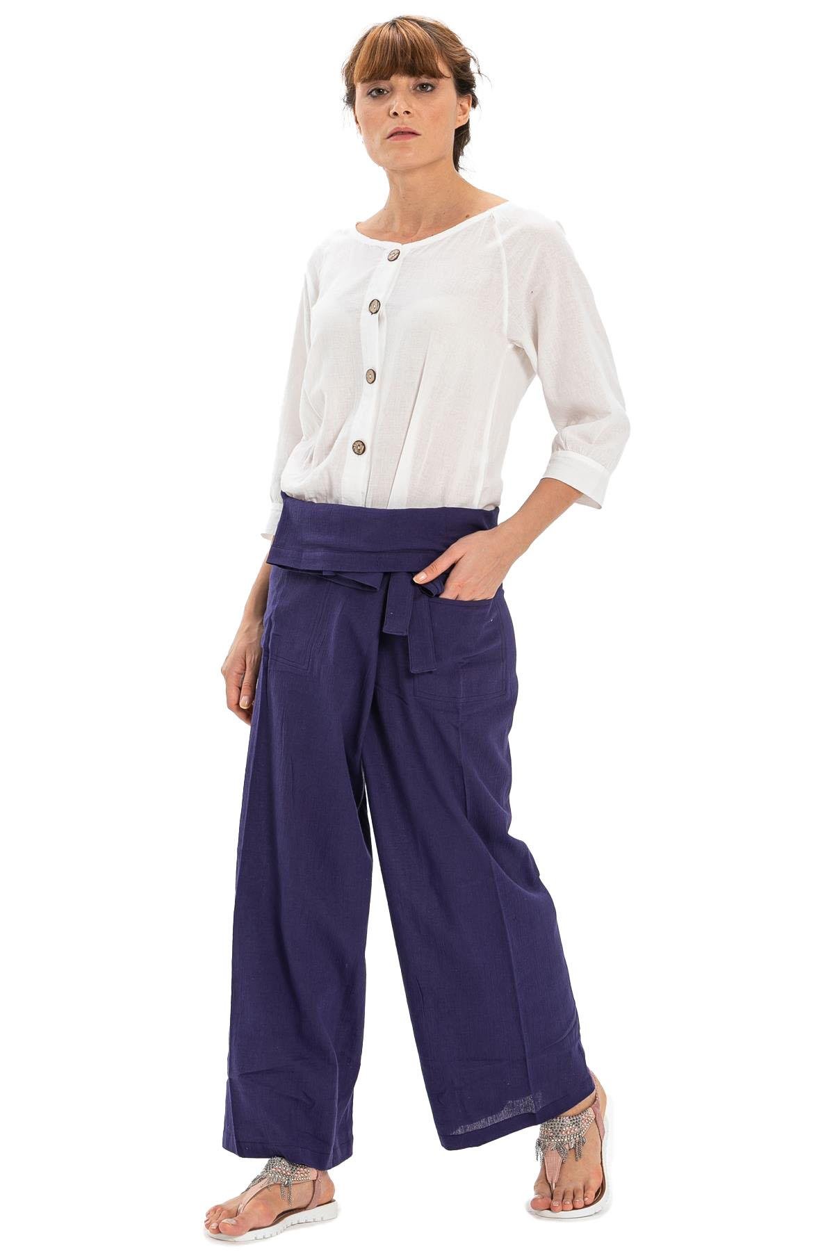 Women Sile Fabric Thai Fisherman Pants Purple