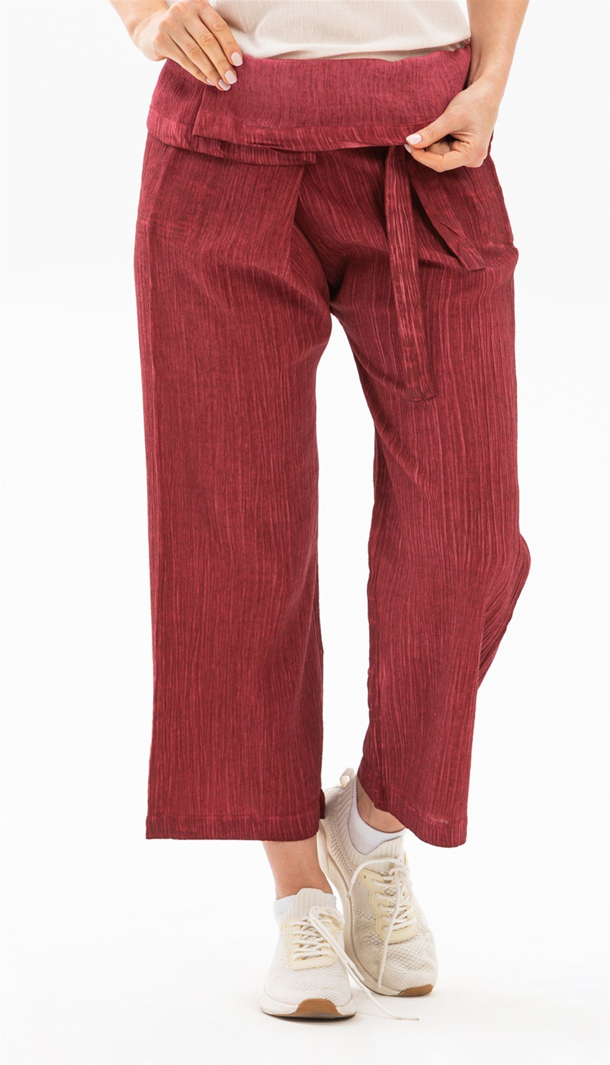 Kadın Şile Bezi Thai Balıkçı Pantolon Taşlı Bordo