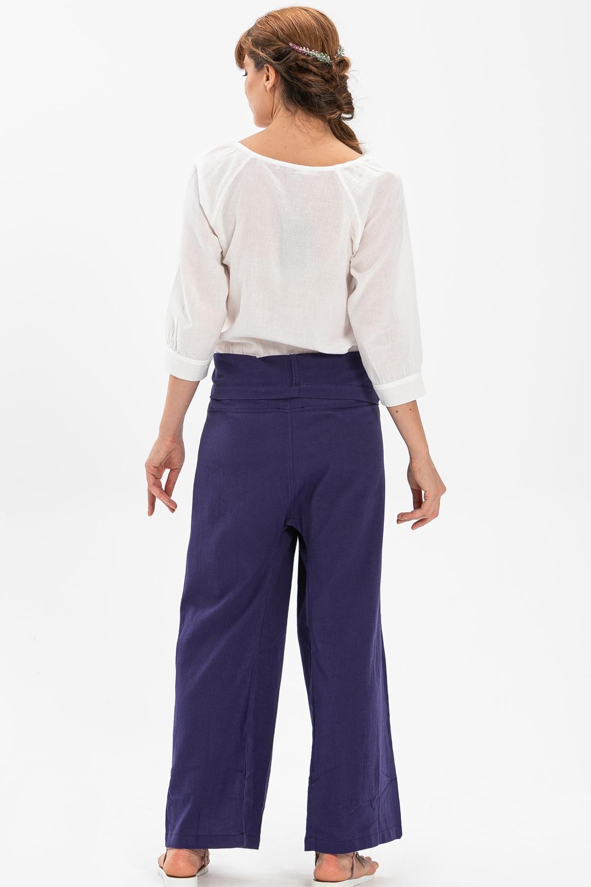 Women Sile Fabric Thai Fisherman Pants Purple