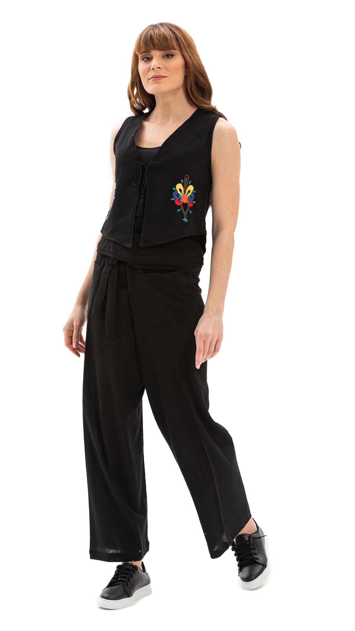 Women Sile Fabric Thai Fisherman Pants Black