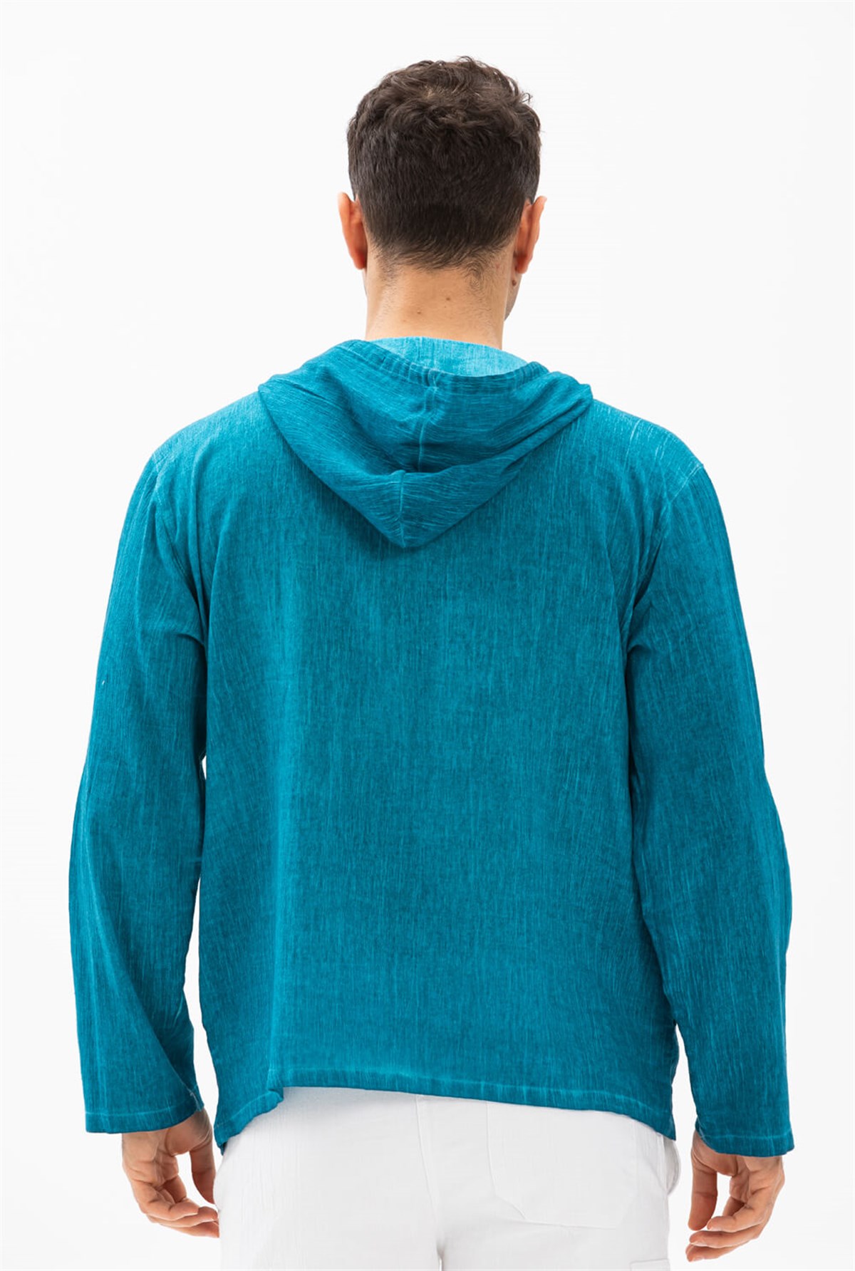 Kapüşonlu Şile Bezi Erkek Sweatshirt Turkuaz