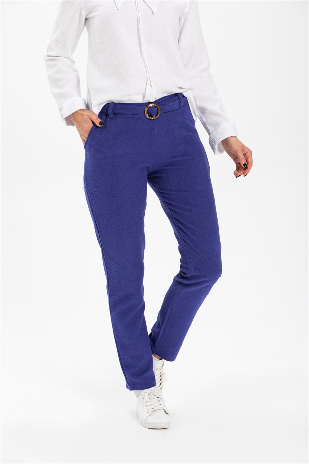 Kemerli Pantolon Saks