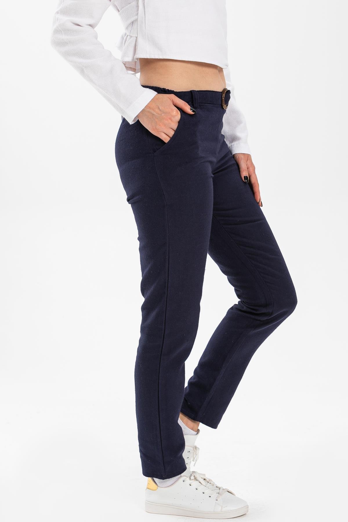 Waistt Flannel  Trousers Navy Blue