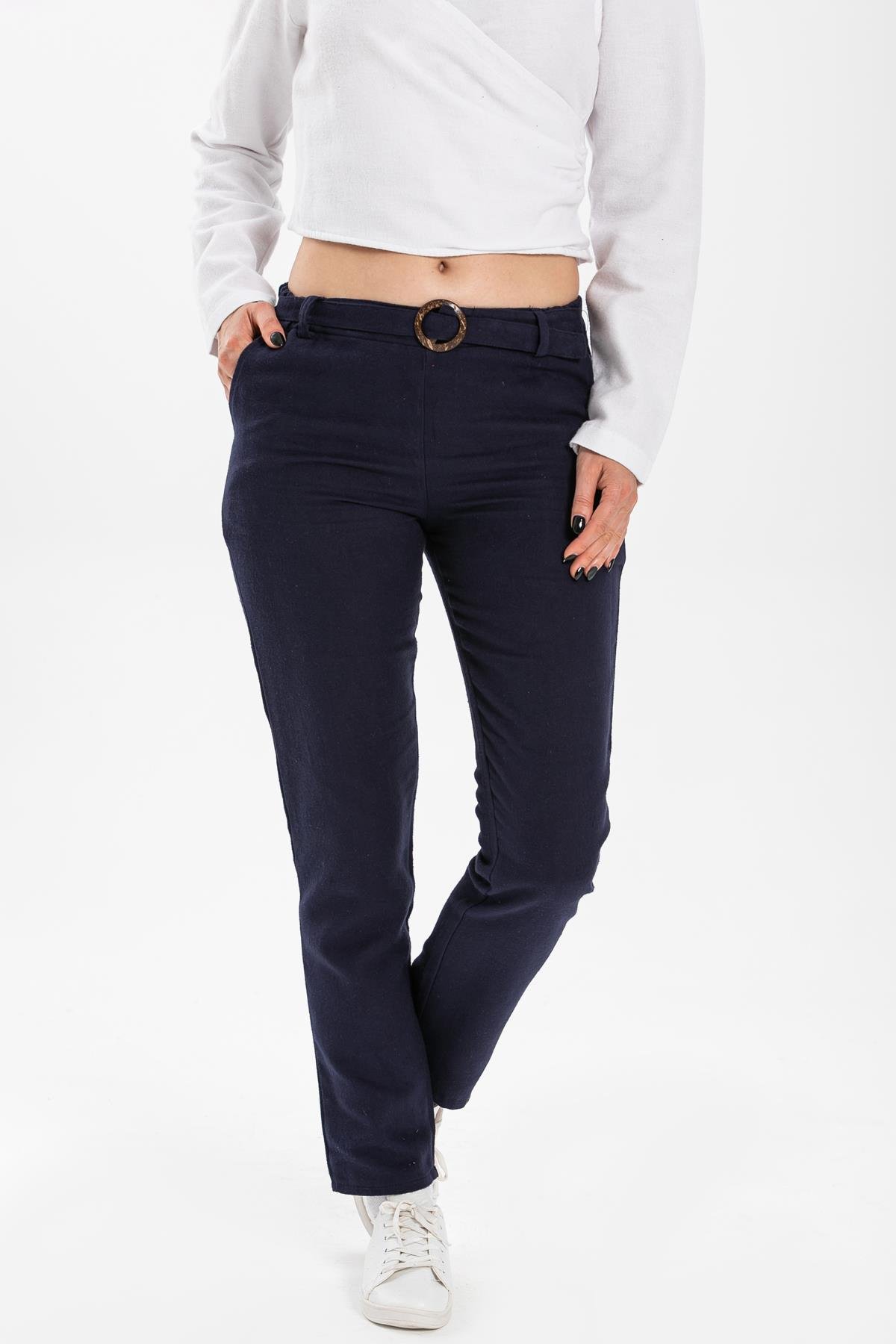 Waistt Flannel  Trousers Navy Blue