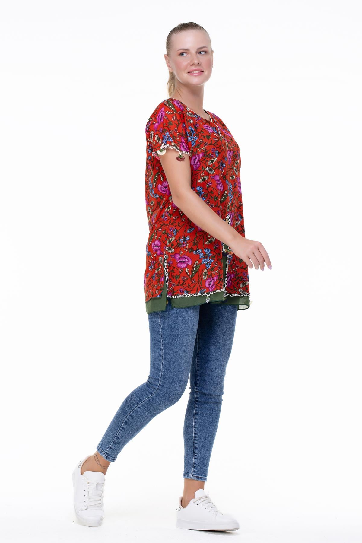 Short Sleeve Ceyda Voile Blouse Red