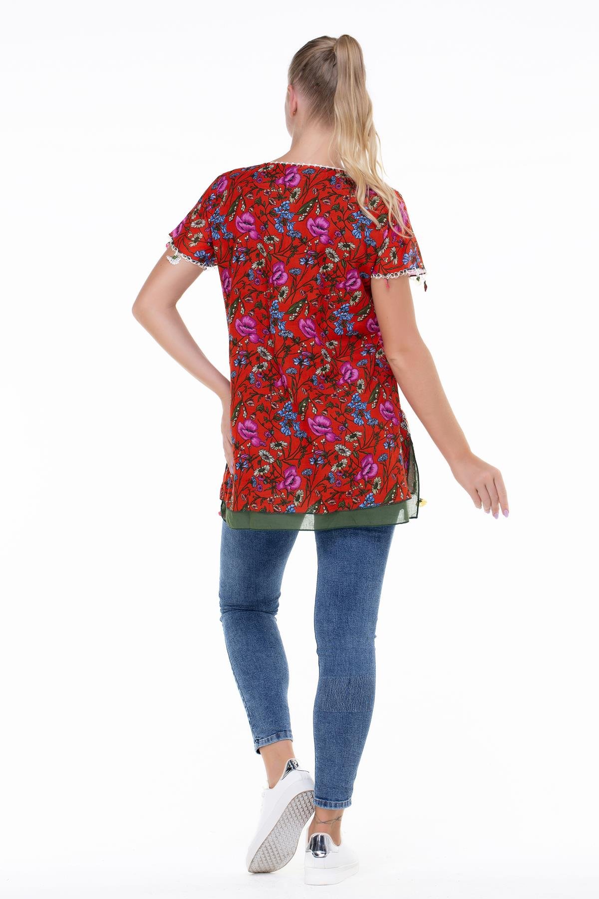 Short Sleeve Ceyda Voile Blouse Red
