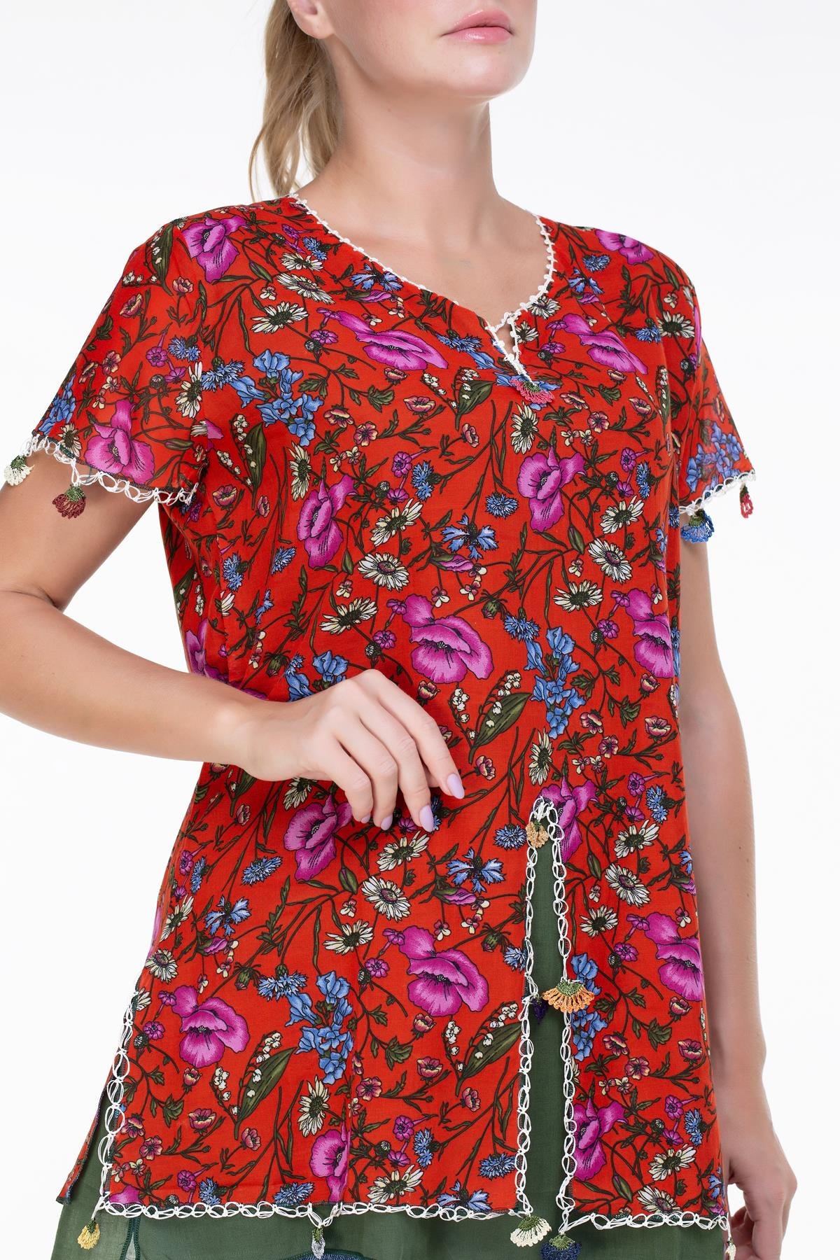 Short Sleeve Ceyda Voile Blouse Red