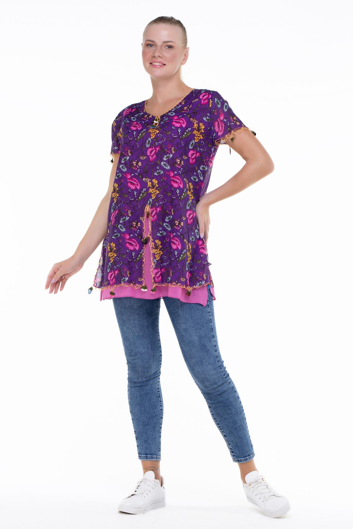Short Sleeve Ceyda Voile Blouse Purple