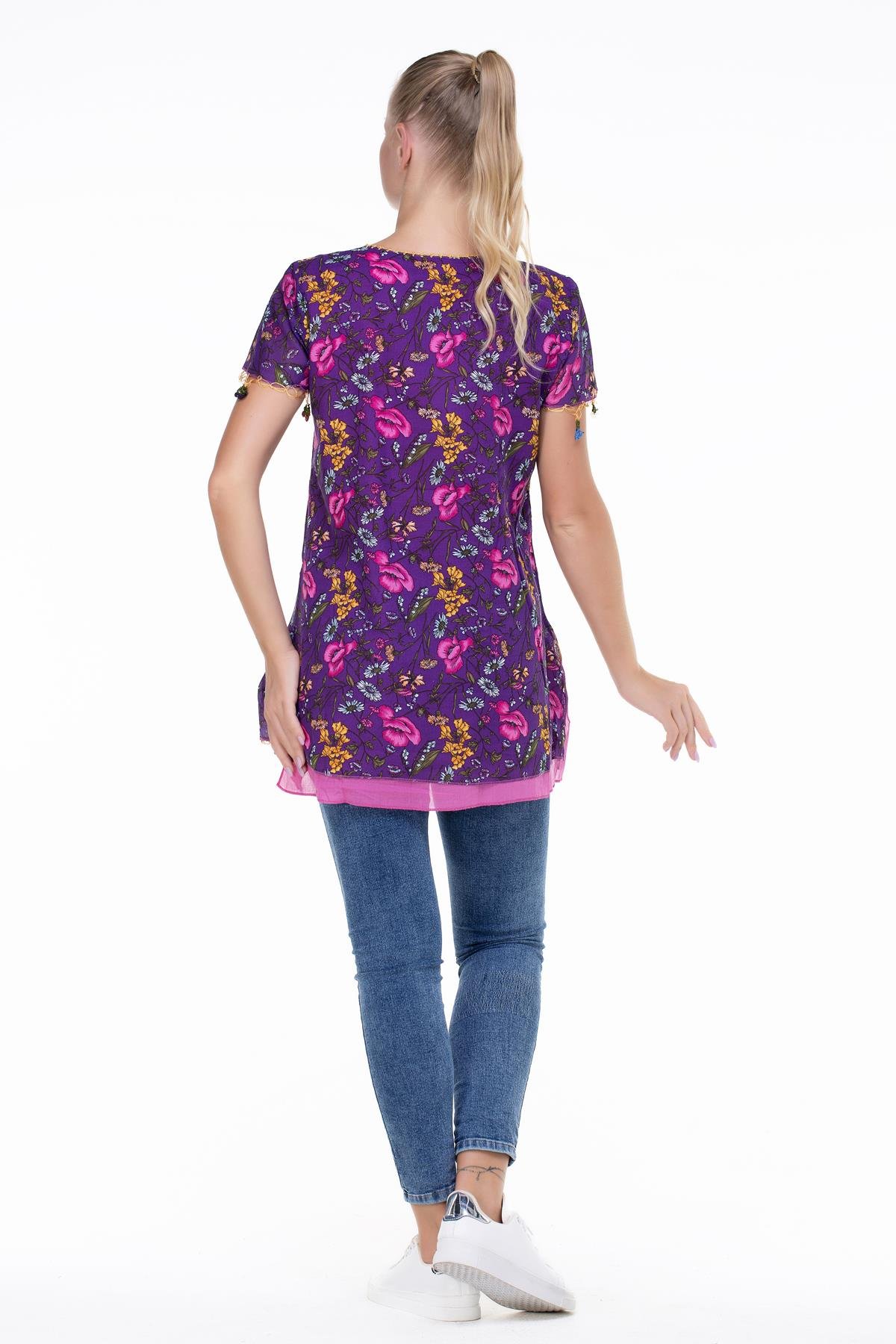 Short Sleeve Ceyda Voile Blouse Purple