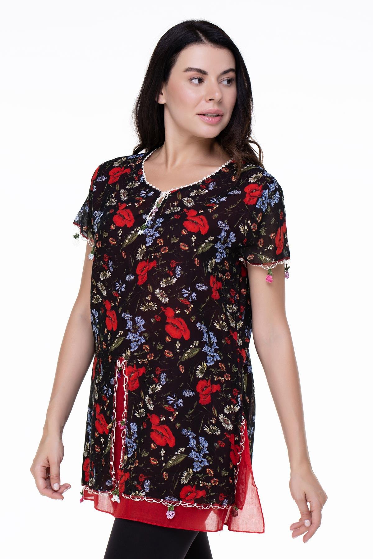 Short Sleeve Ceyda Voile Blouse Black