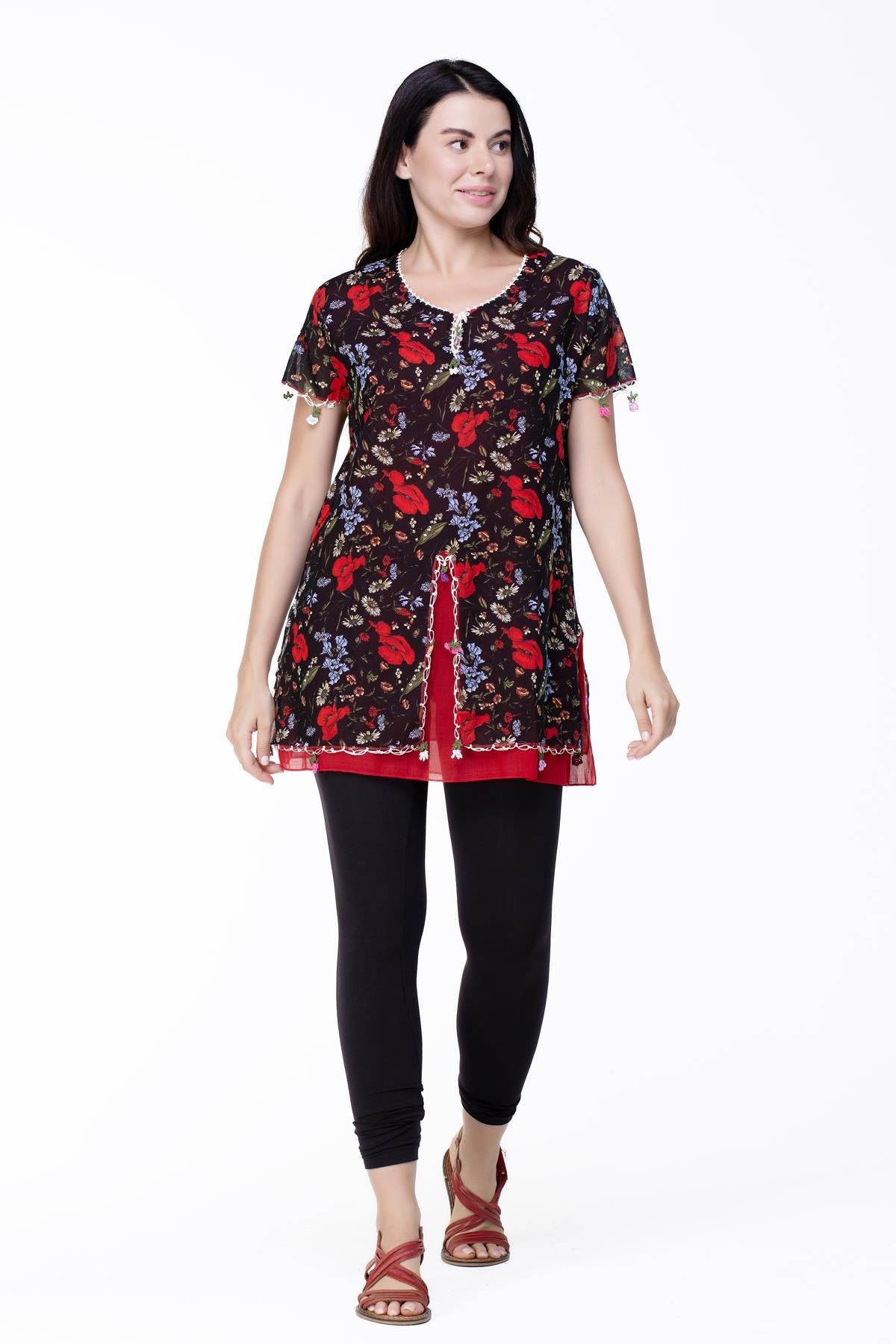 Short Sleeve Ceyda Voile Blouse Black