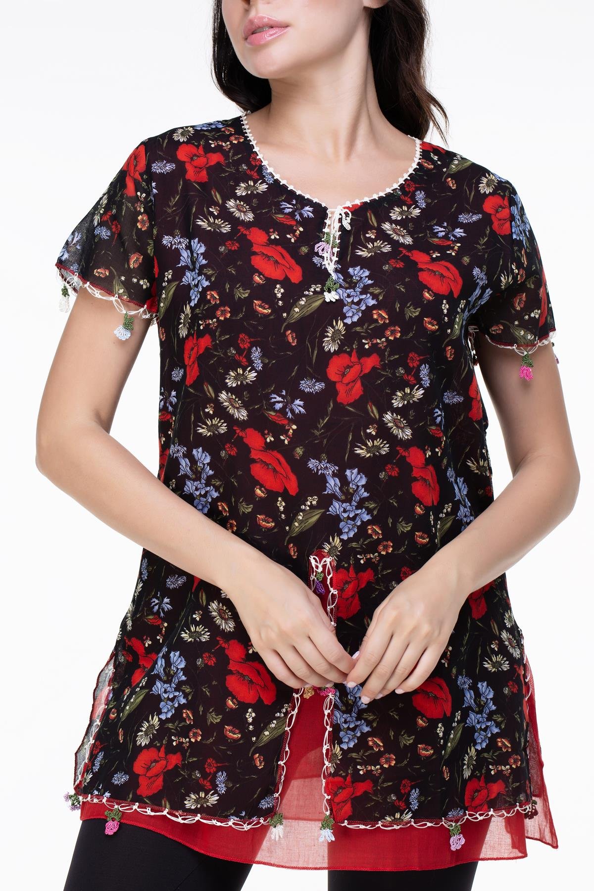 Short Sleeve Ceyda Voile Blouse Black