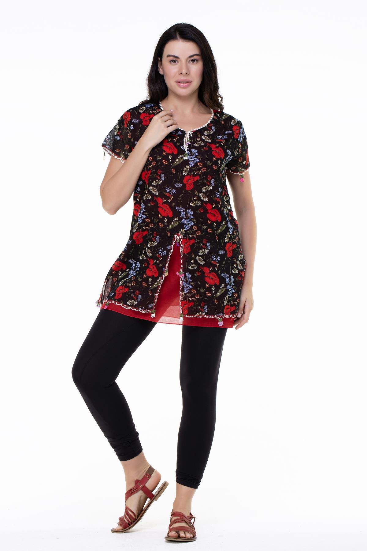 Short Sleeve Ceyda Voile Blouse Black