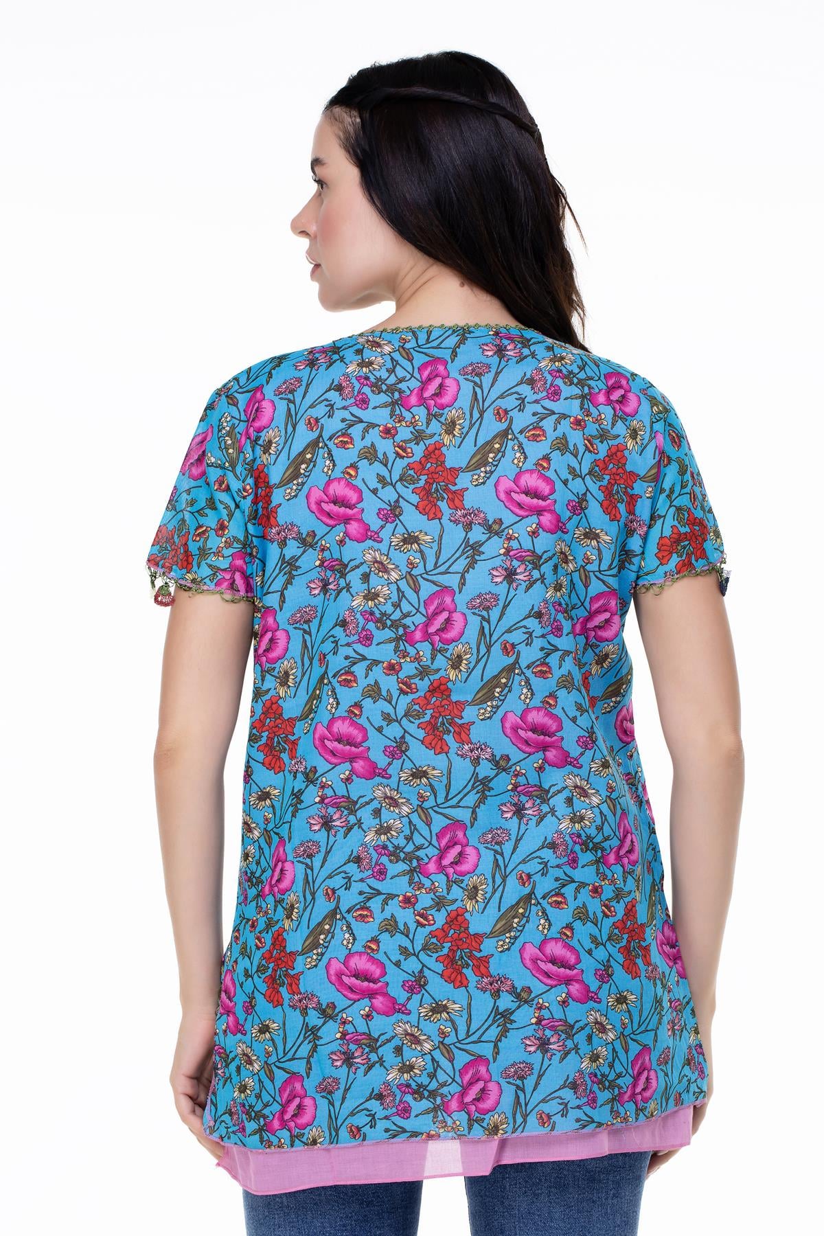Short Sleeve Ceyda Voile Blouse Turquoise