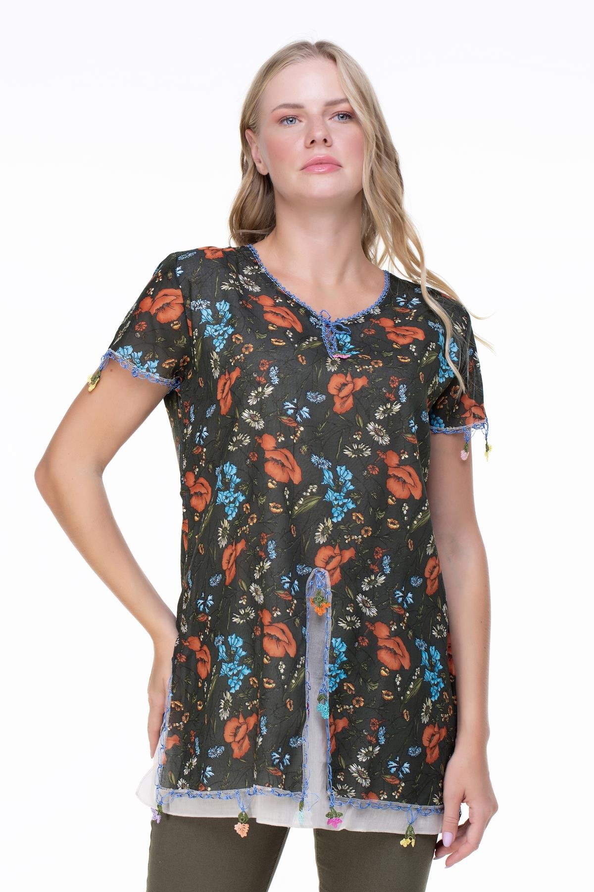 Short Sleeve Ceyda Voile Blouse Green