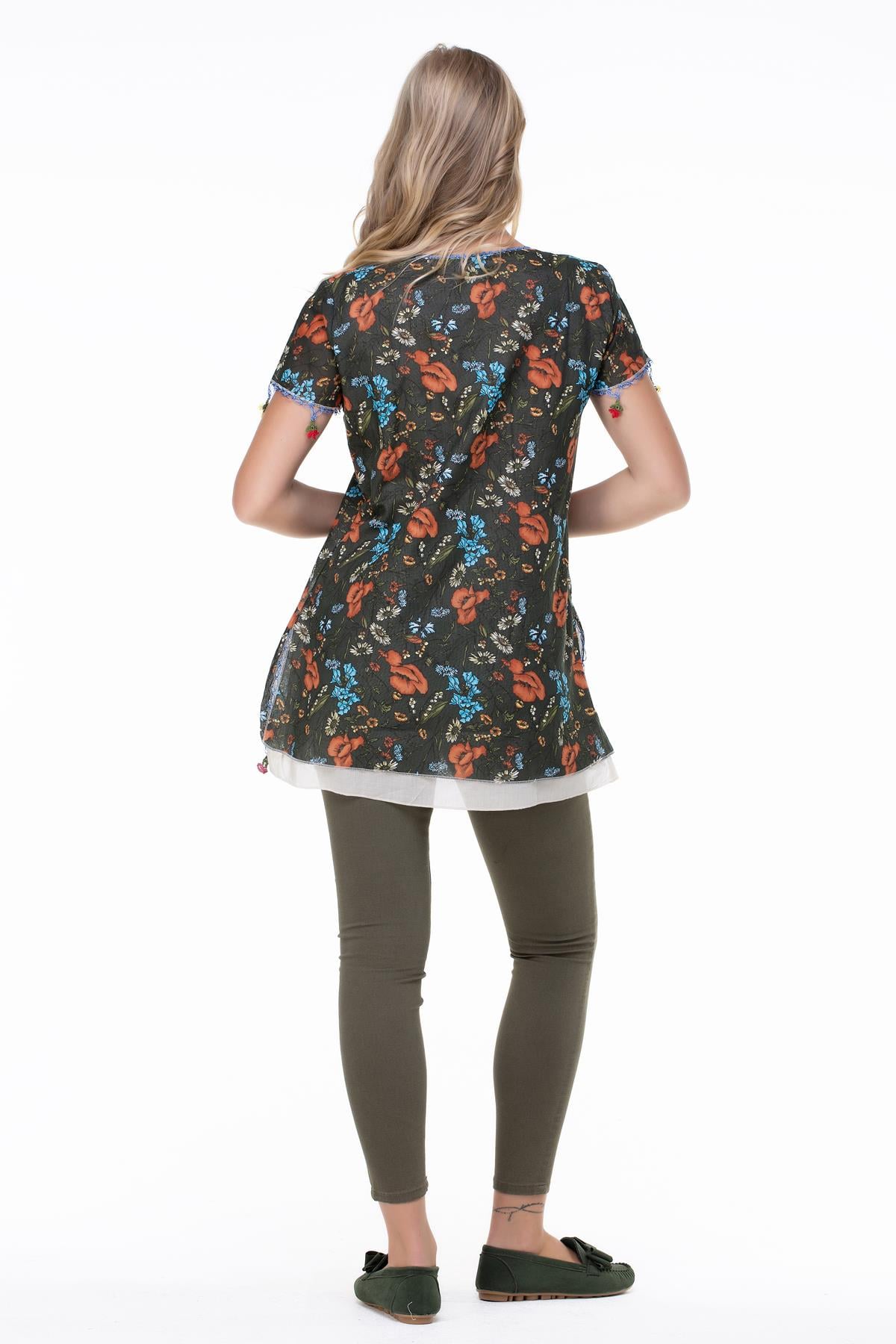 Short Sleeve Ceyda Voile Blouse Green