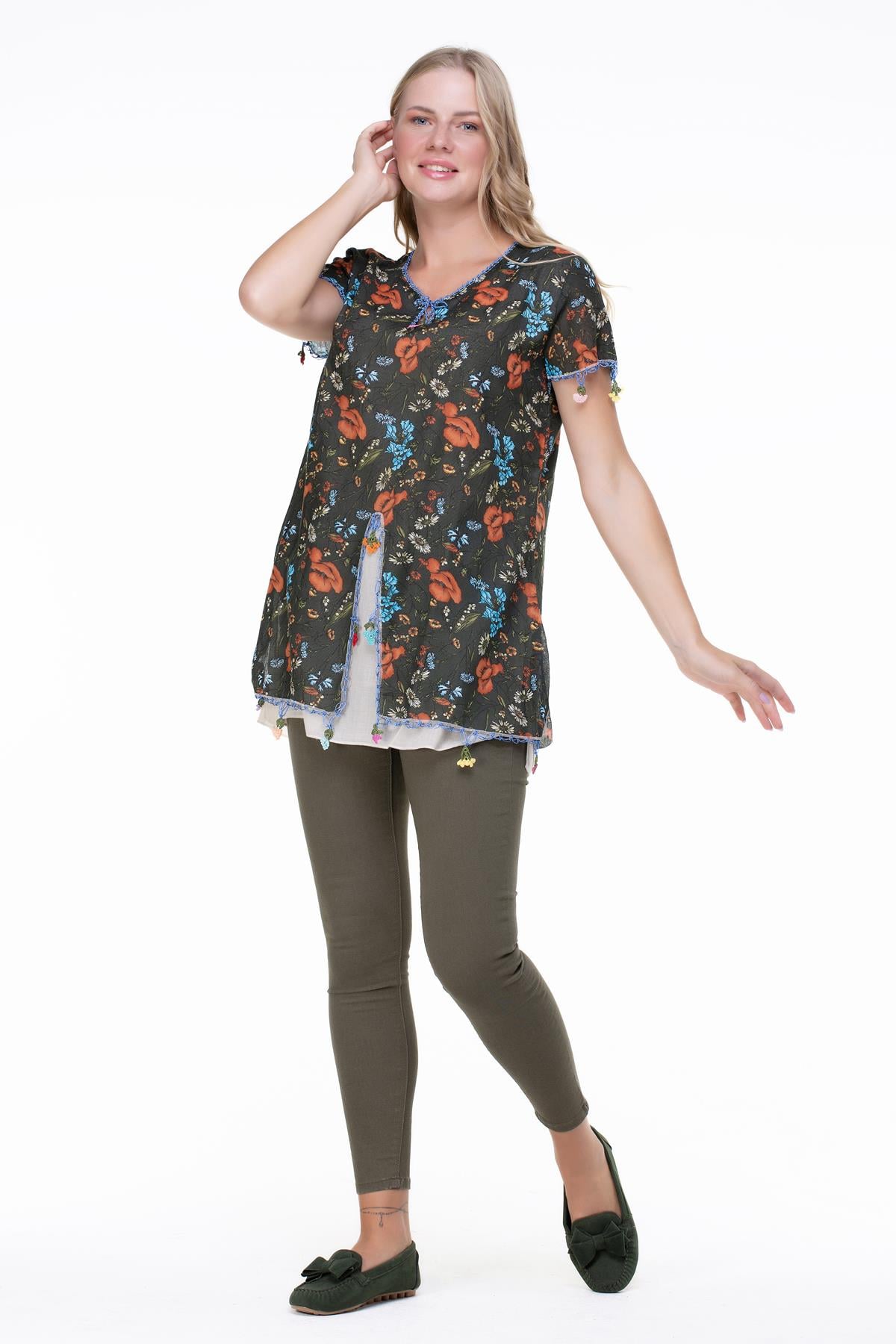 Short Sleeve Ceyda Voile Blouse Green