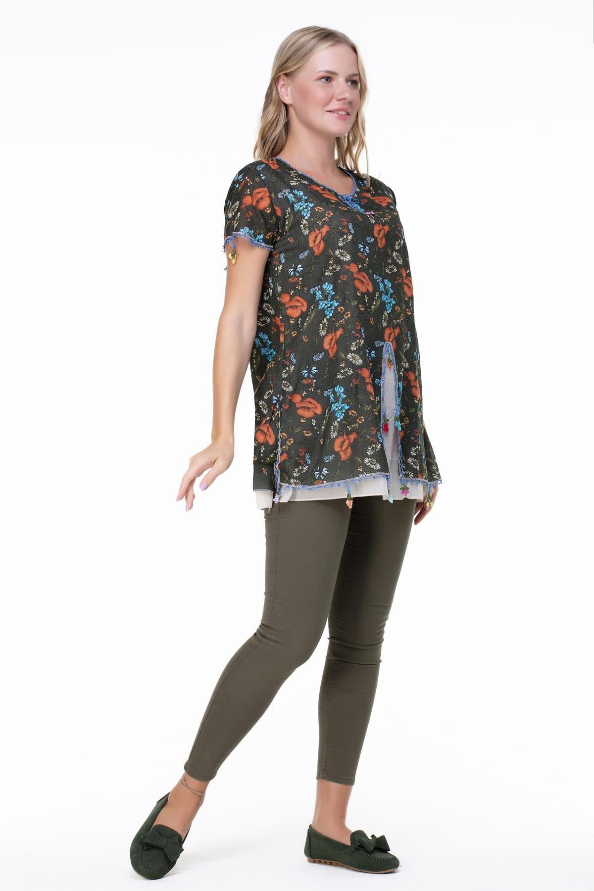 Short Sleeve Ceyda Voile Blouse Green