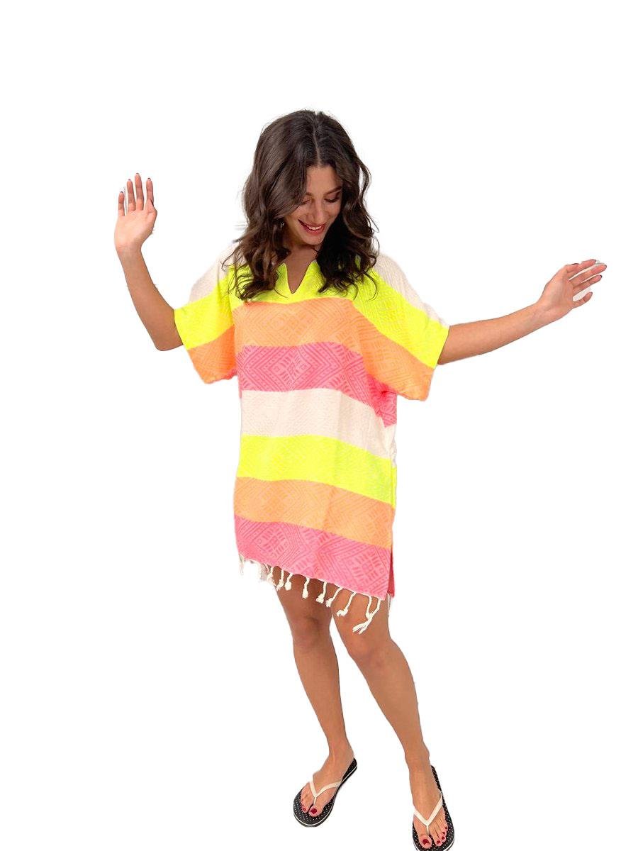 Kısa Kol Dokuma Sahil Mini Panço Renkli Rnk