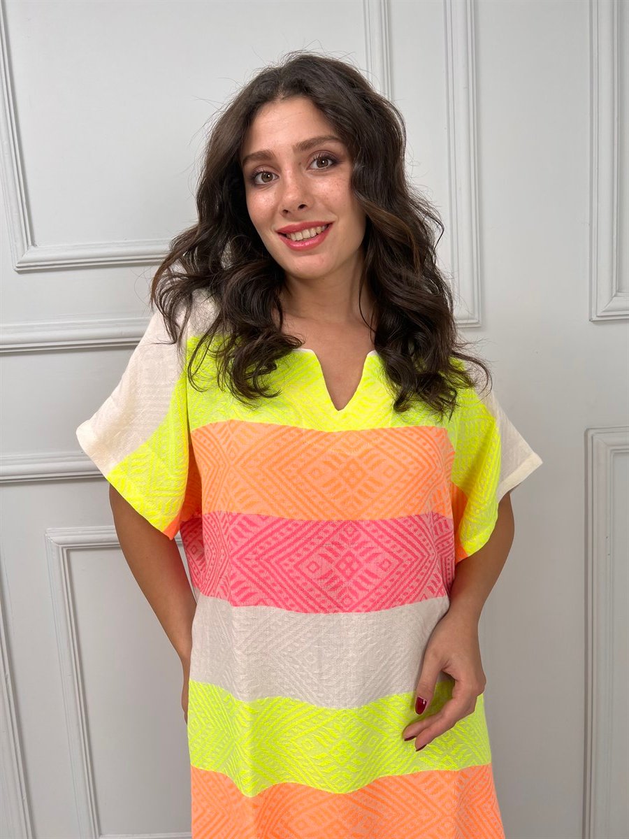 Kısa Kol Dokuma Sahil Mini Panço Renkli Rnk