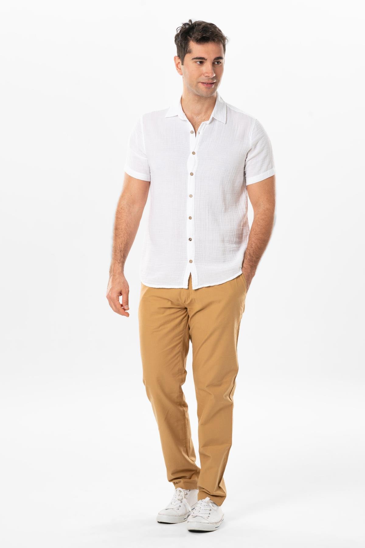 Short Sleeve Men's Summer Muslin Shirt White