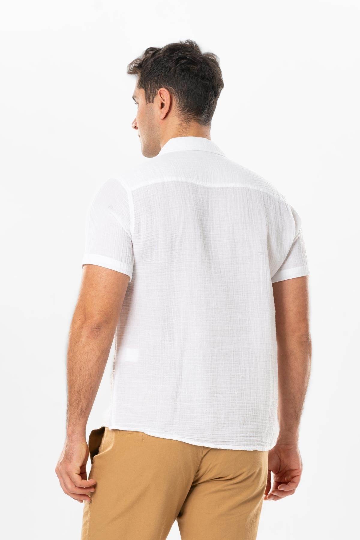 Short Sleeve Men's Summer Muslin Shirt White