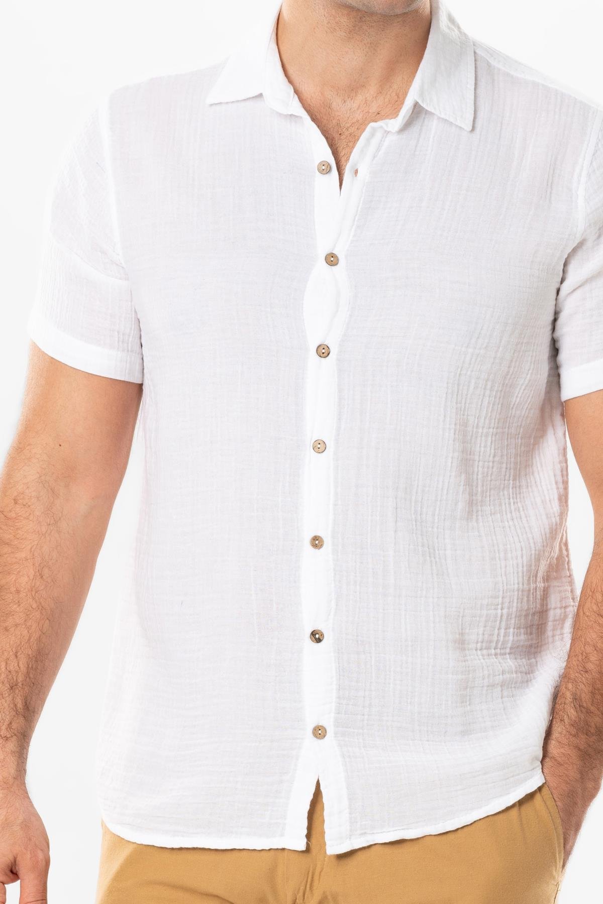 Short Sleeve Men's Summer Muslin Shirt White