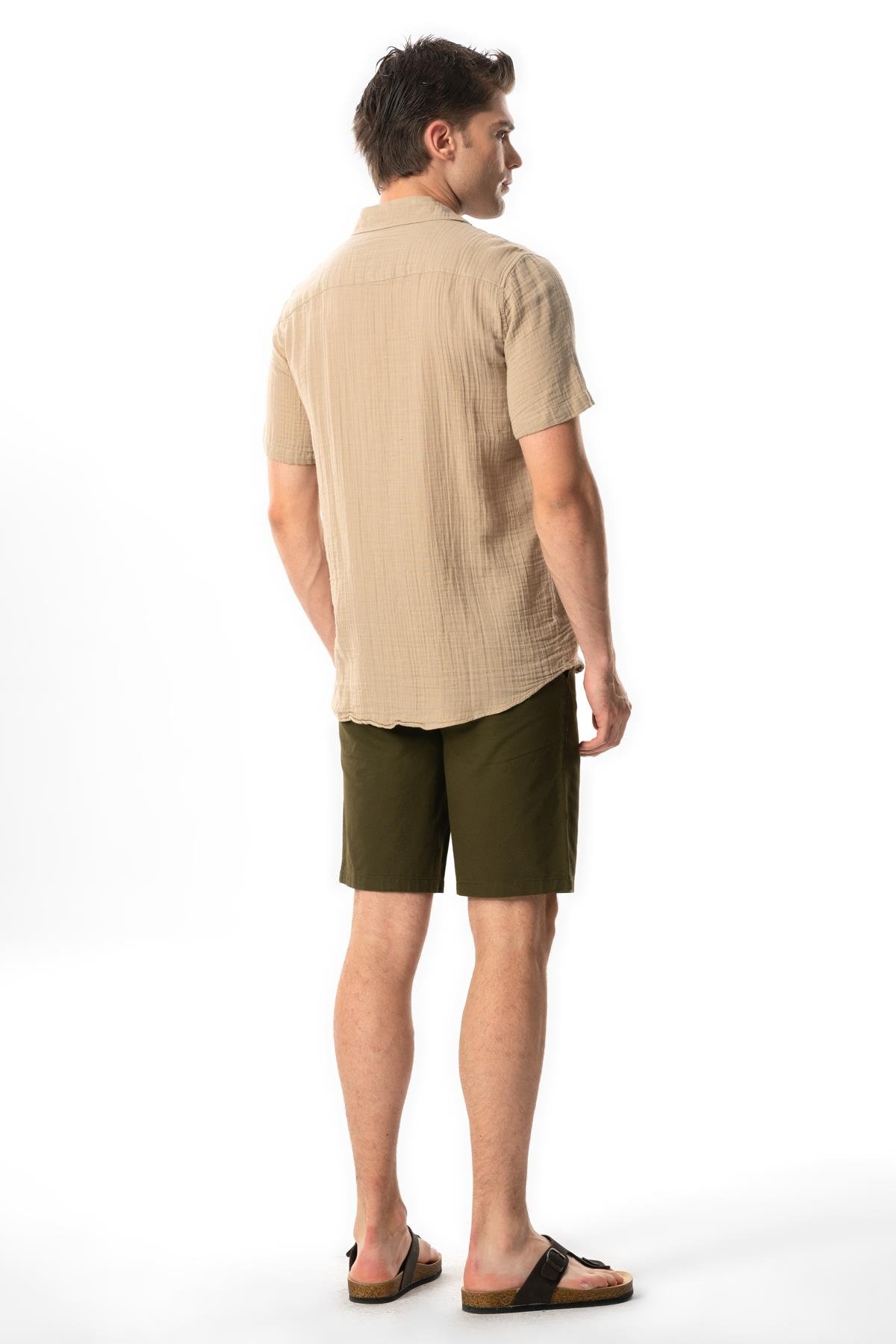 Short Sleeve Men's Summer Muslin Shirt Mink