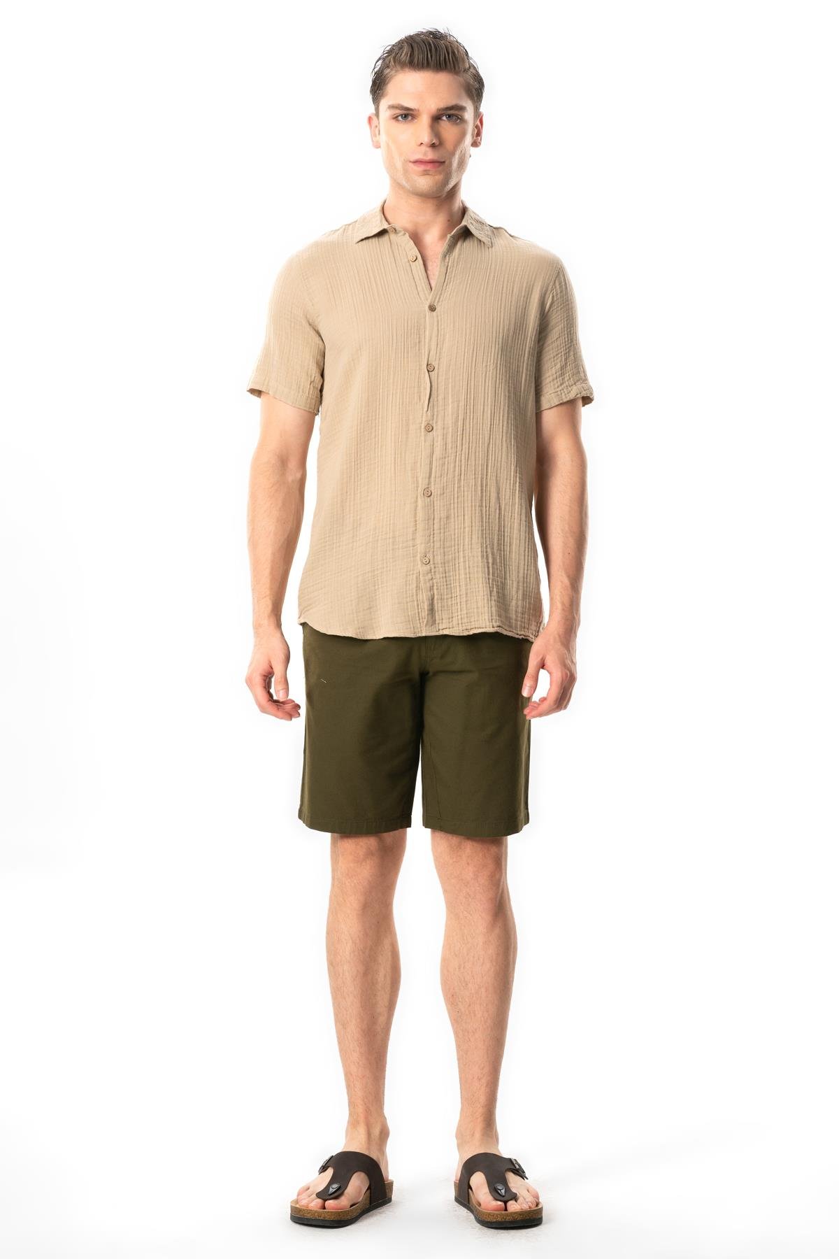 Short Sleeve Men's Summer Muslin Shirt Mink