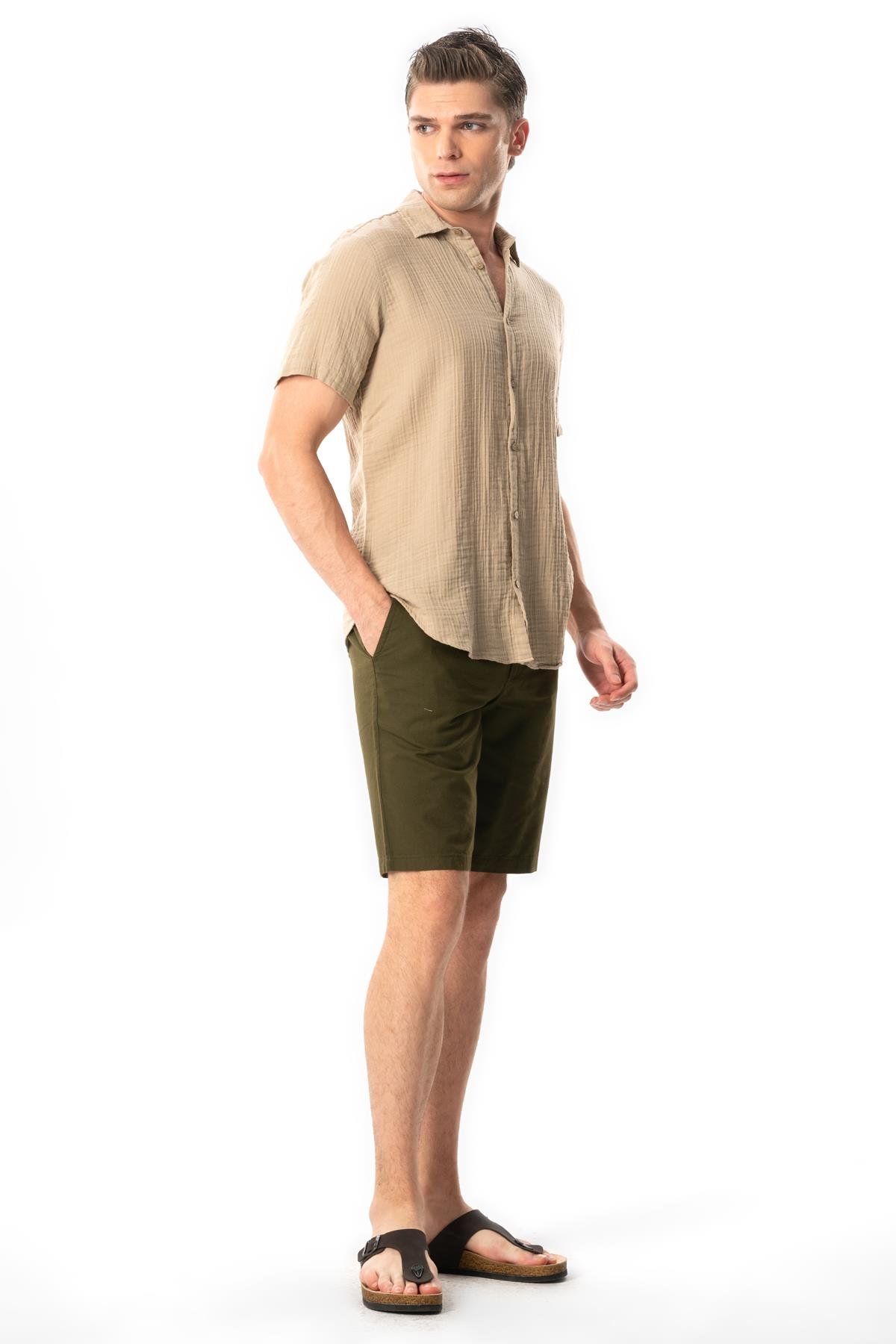 Short Sleeve Men's Summer Muslin Shirt Mink