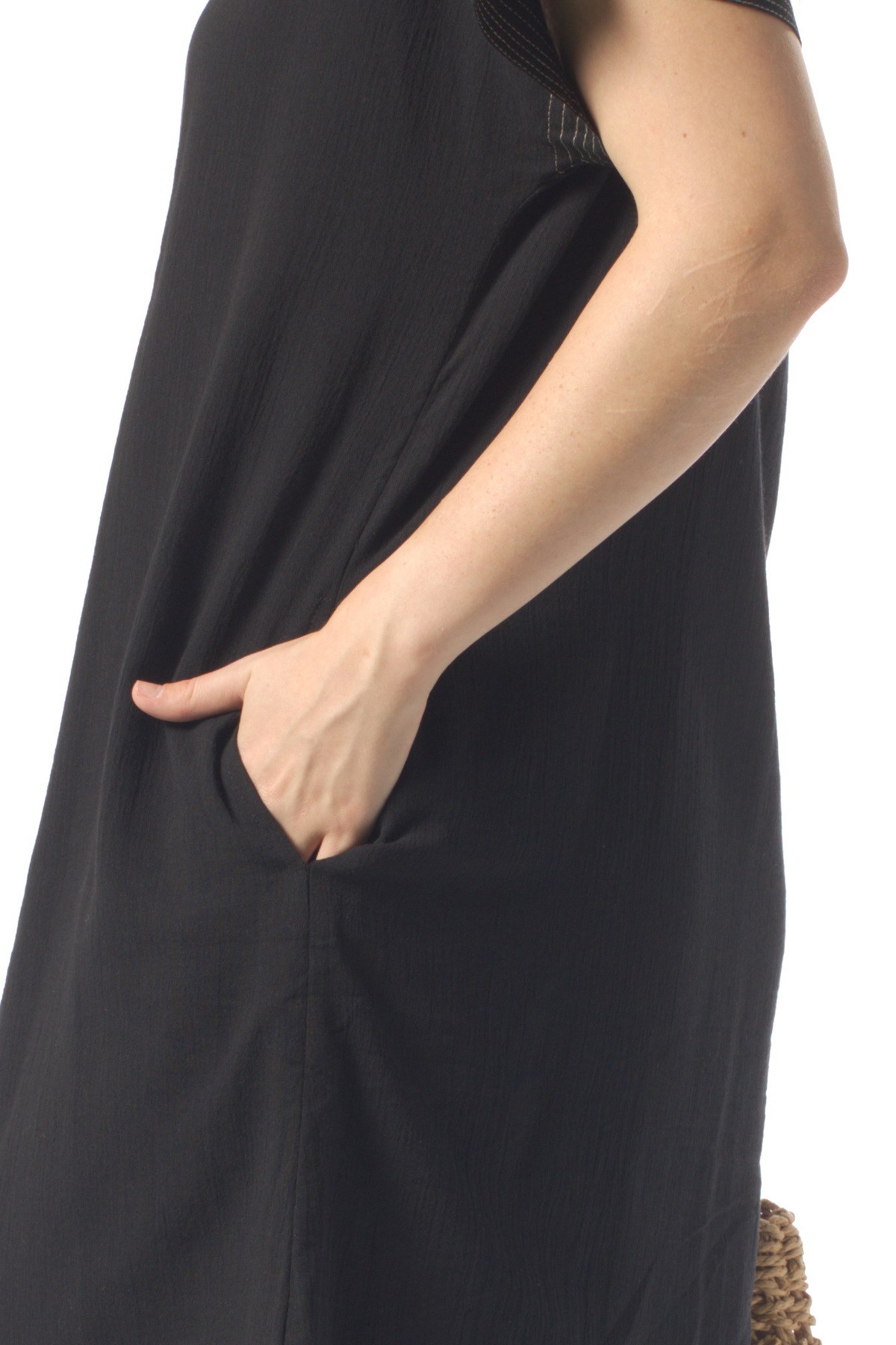 Short Sleeve Mira Embroidered Summer Şile Cloth Shirt Dress Black